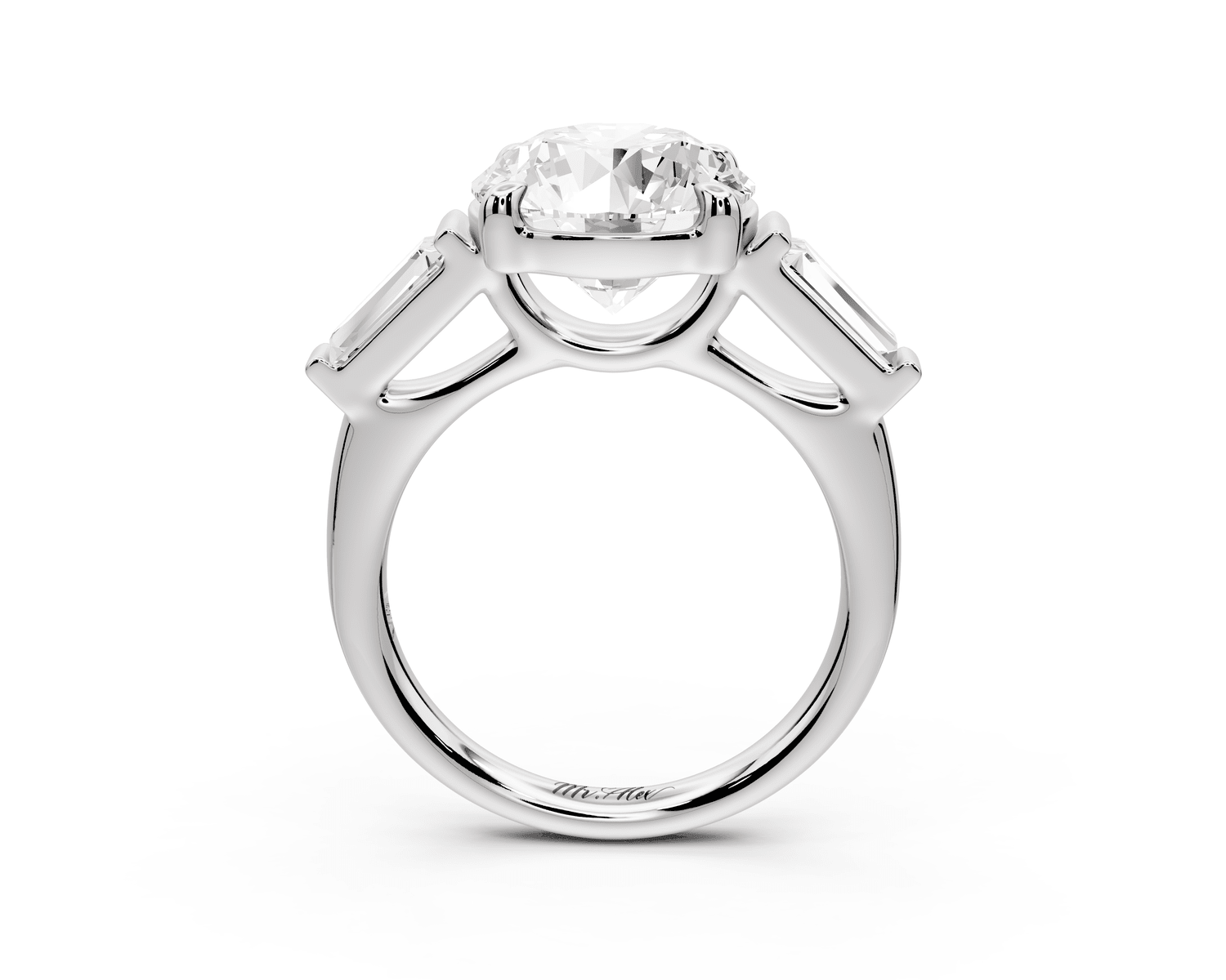 Naomi - 3ct platinum round diamond with Tapered Baguettes side stones Engagement Ring - Mr. Alex Jewelry