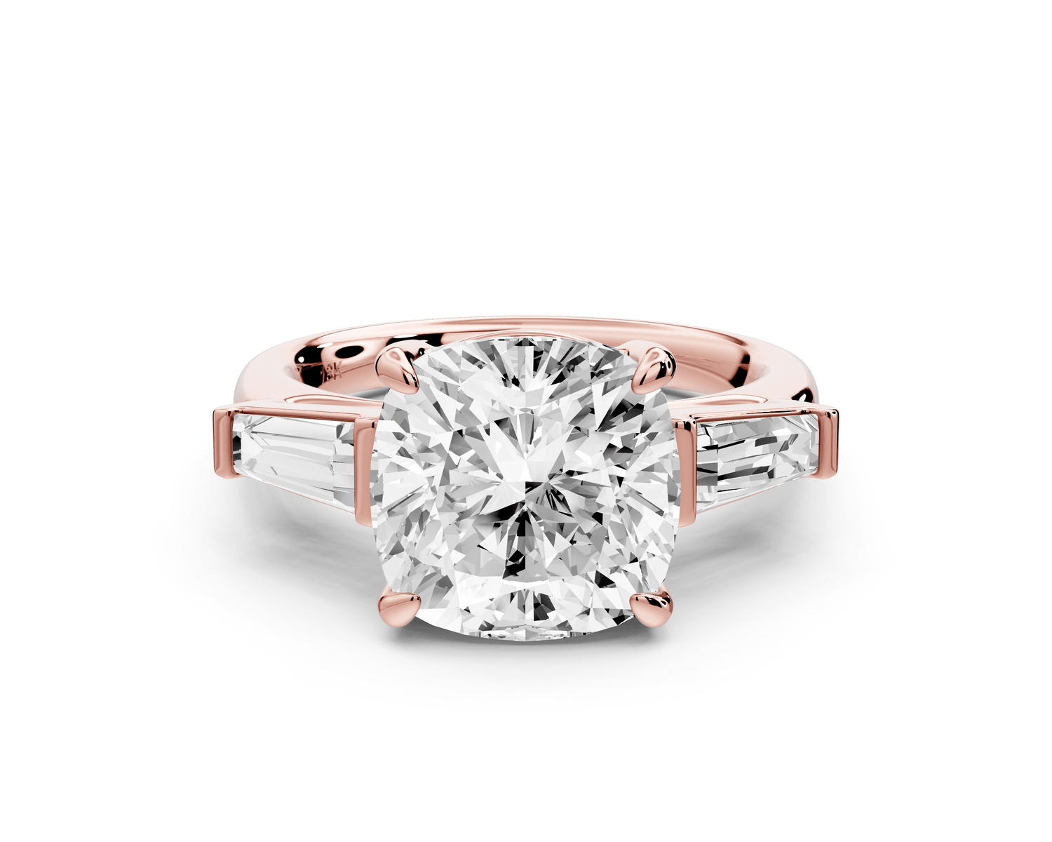 Naomi - 4ct 14k rose gold cushion diamond with Tapered Baguettes side stones Engagement Ring - Mr. Alex Jewelry
