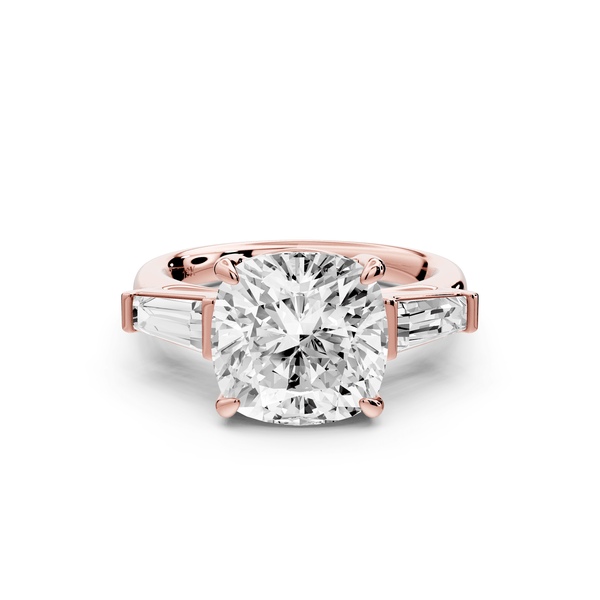 Naomi - 4ct 14k rose gold cushion diamond with Tapered Baguettes side stones Engagement Ring - Mr. Alex Jewelry