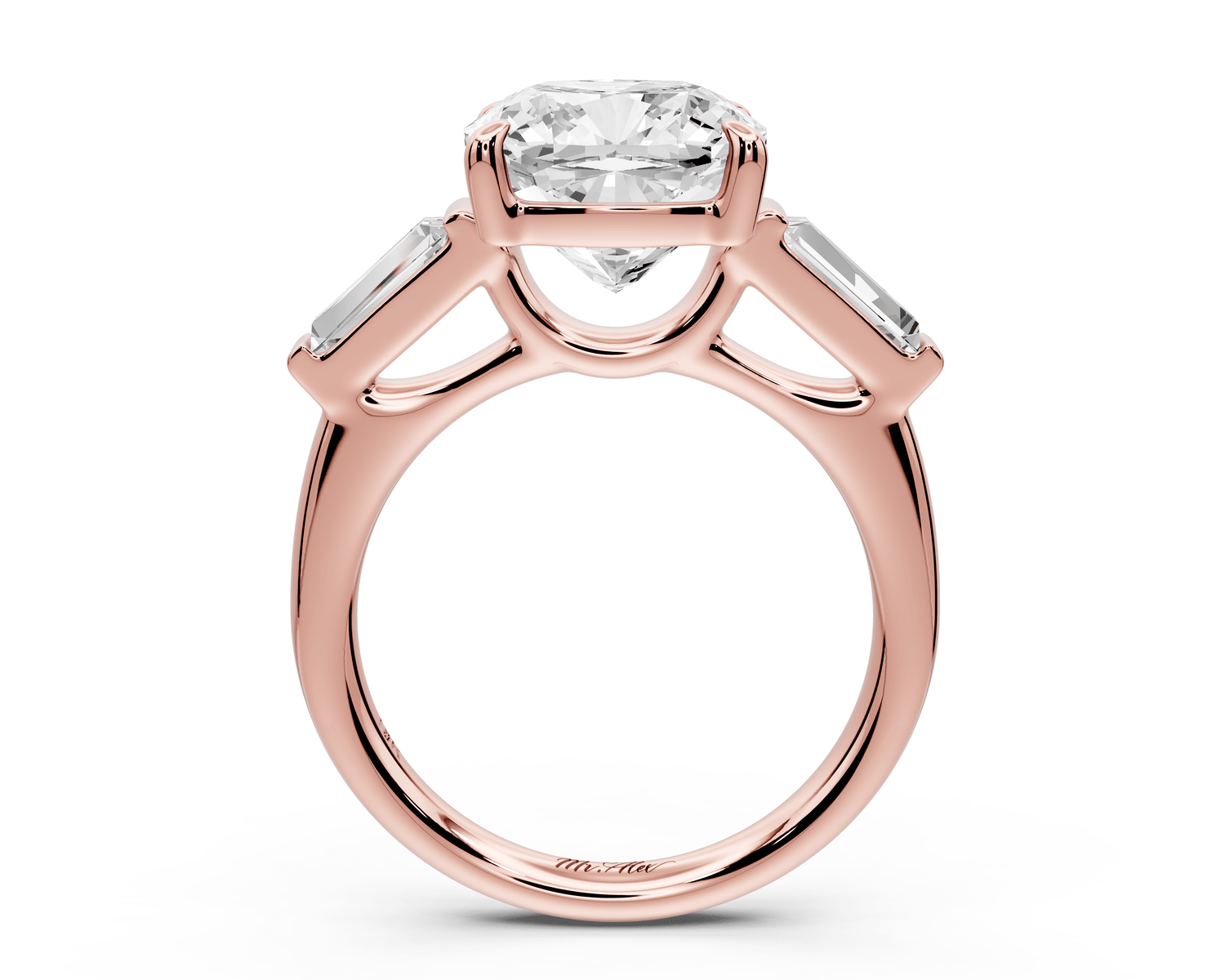 Naomi - 4ct 14k rose gold cushion diamond with Tapered Baguettes side stones Engagement Ring - Mr. Alex Jewelry