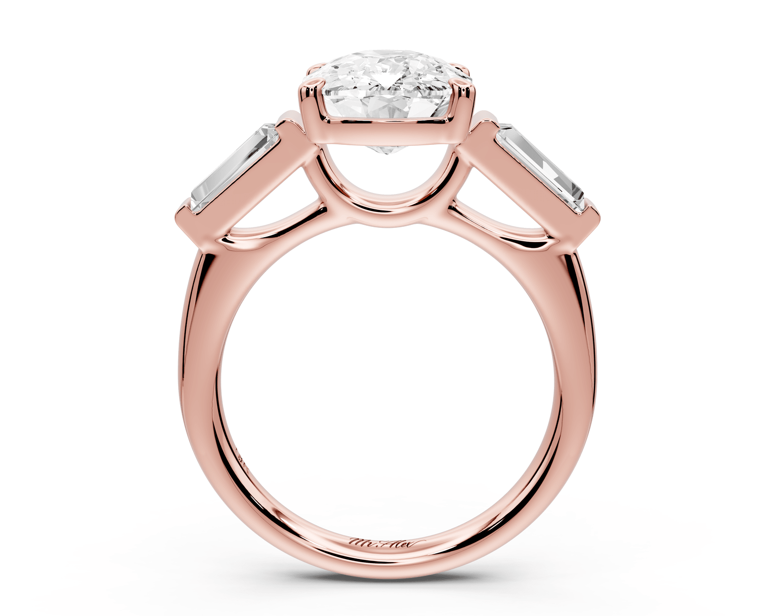 Naomi - 4ct 14k rose gold ecushion diamond with Tapered Baguettes side stones Engagement Ring - Mr. Alex Jewelry