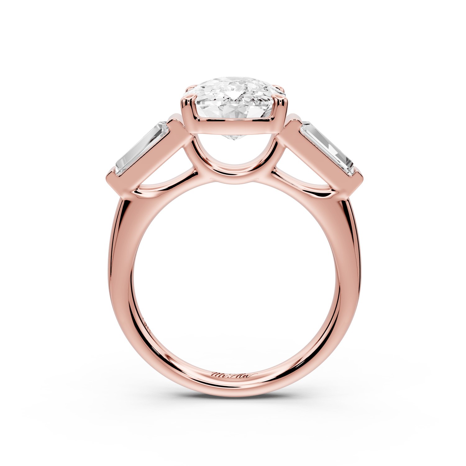 Naomi - 4ct 14k rose gold ecushion diamond with Tapered Baguettes side stones Engagement Ring - Mr. Alex Jewelry