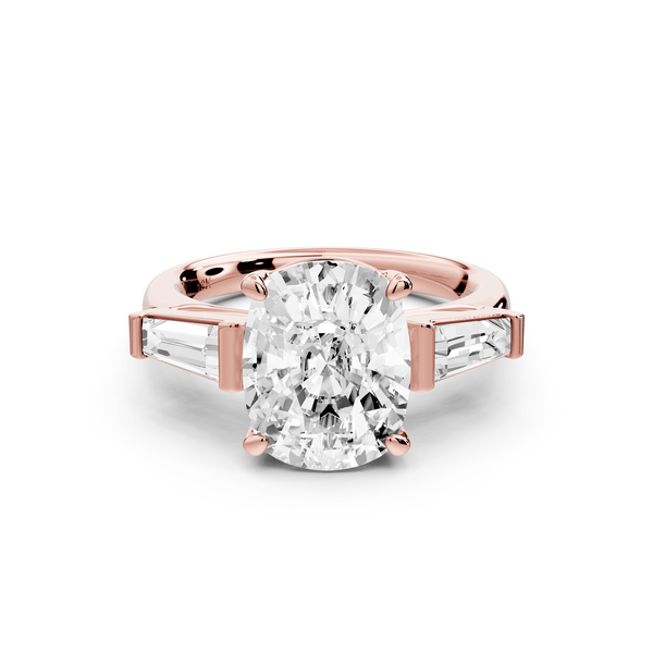 Naomi - 4ct 14k rose gold ecushion diamond with Tapered Baguettes side stones Engagement Ring - Mr. Alex Jewelry