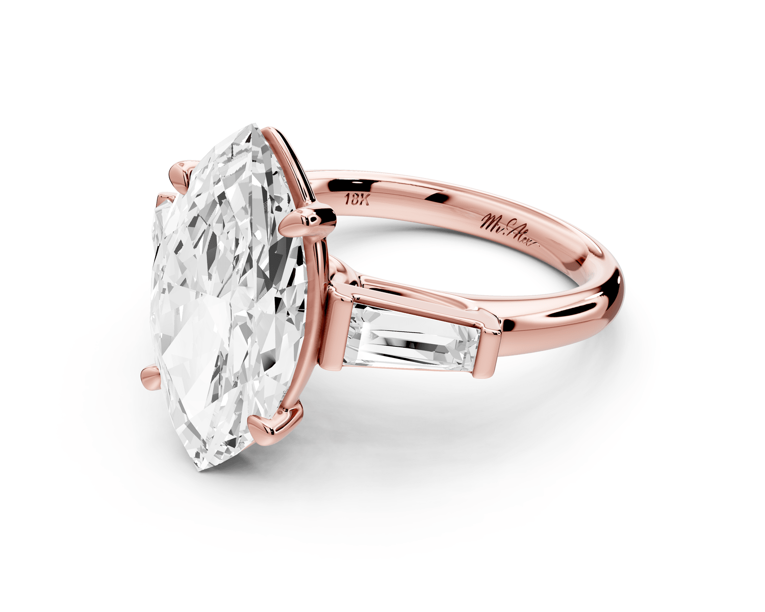 Naomi - 4ct 14k rose gold marquise diamond with Tapered Baguettes side stones Engagement Ring - Mr. Alex Jewelry