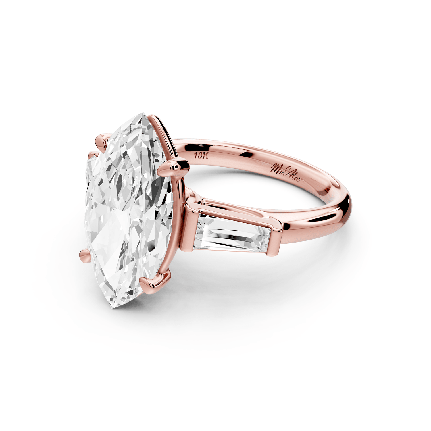 Naomi - 4ct 14k rose gold marquise diamond with Tapered Baguettes side stones Engagement Ring - Mr. Alex Jewelry