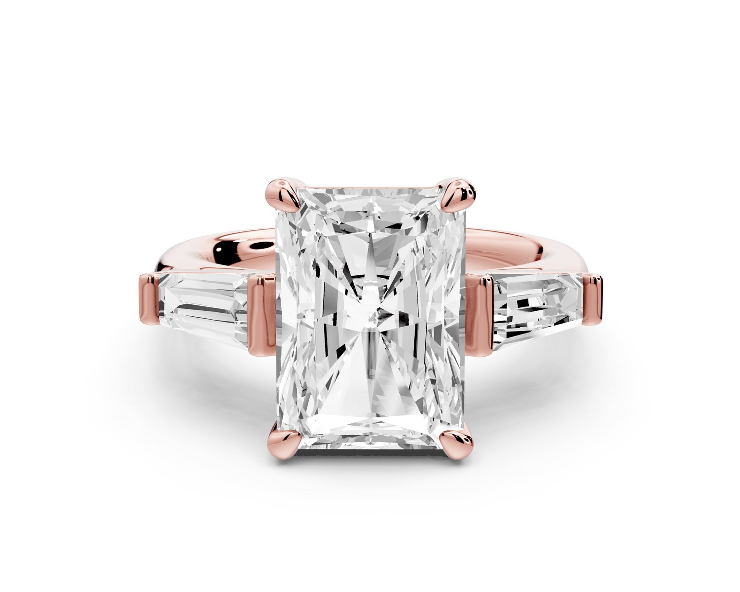 Naomi - 4ct 14k rose gold radiant diamond with Tapered Baguettes side stones Engagement Ring - Mr. Alex Jewelry