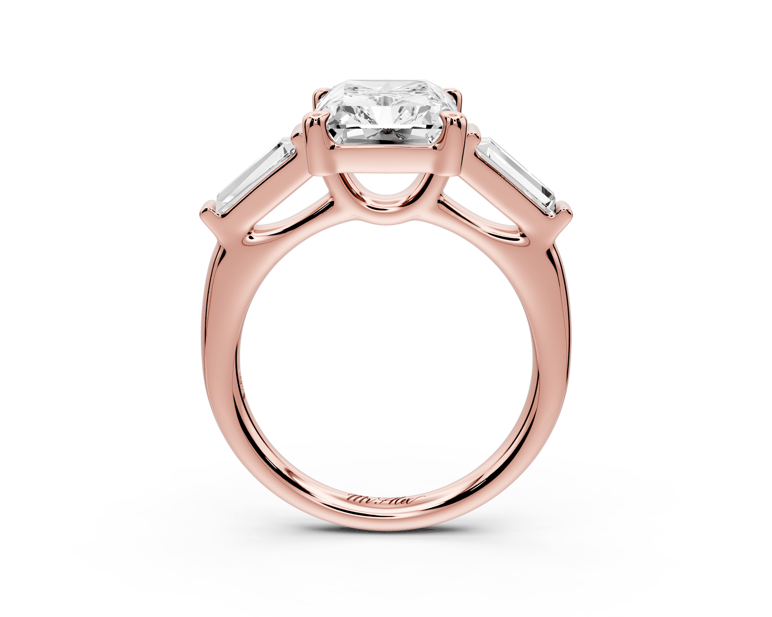 Naomi - 4ct 14k rose gold radiant diamond with Tapered Baguettes side stones Engagement Ring - Mr. Alex Jewelry