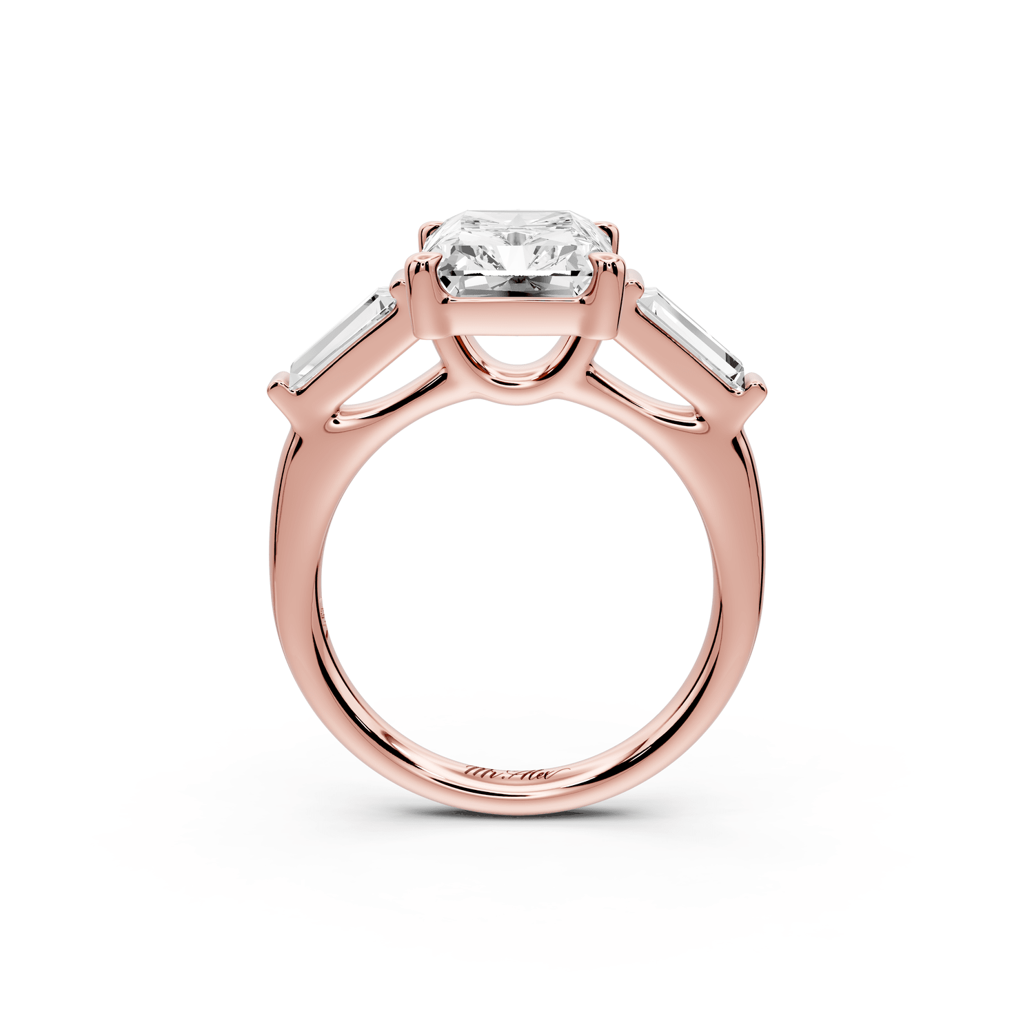 Naomi - 4ct 14k rose gold radiant diamond with Tapered Baguettes side stones Engagement Ring - Mr. Alex Jewelry