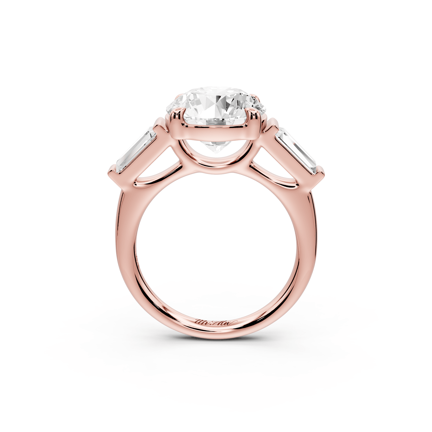 Naomi - 4ct 14k rose gold round diamond with Tapered Baguettes side stones Engagement Ring - Mr. Alex Jewelry