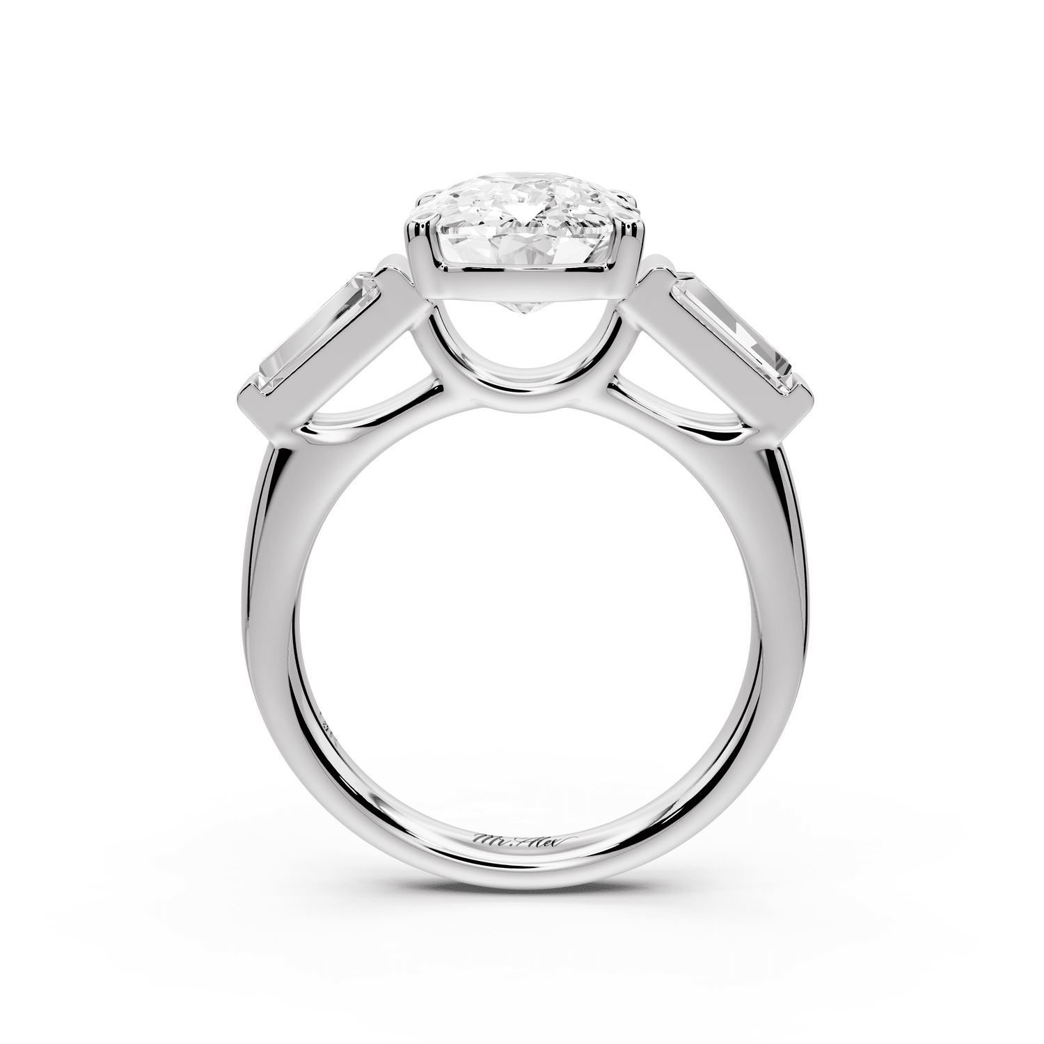 Naomi - 4ct 14k white gold ecushion diamond with Tapered Baguettes side stones Engagement Ring - Mr. Alex Jewelry
