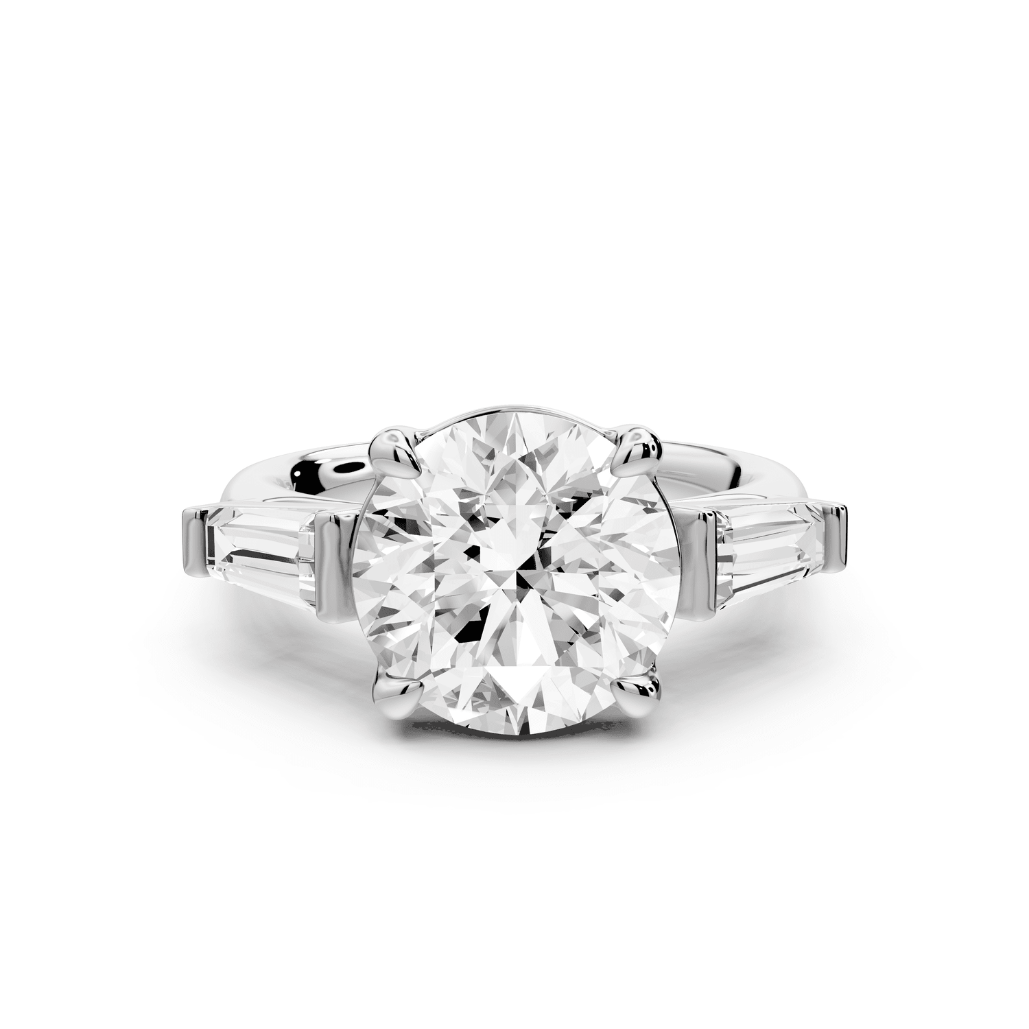 Naomi - 4ct 14k white gold round diamond with Tapered Baguettes side stones Engagement Ring - Mr. Alex Jewelry
