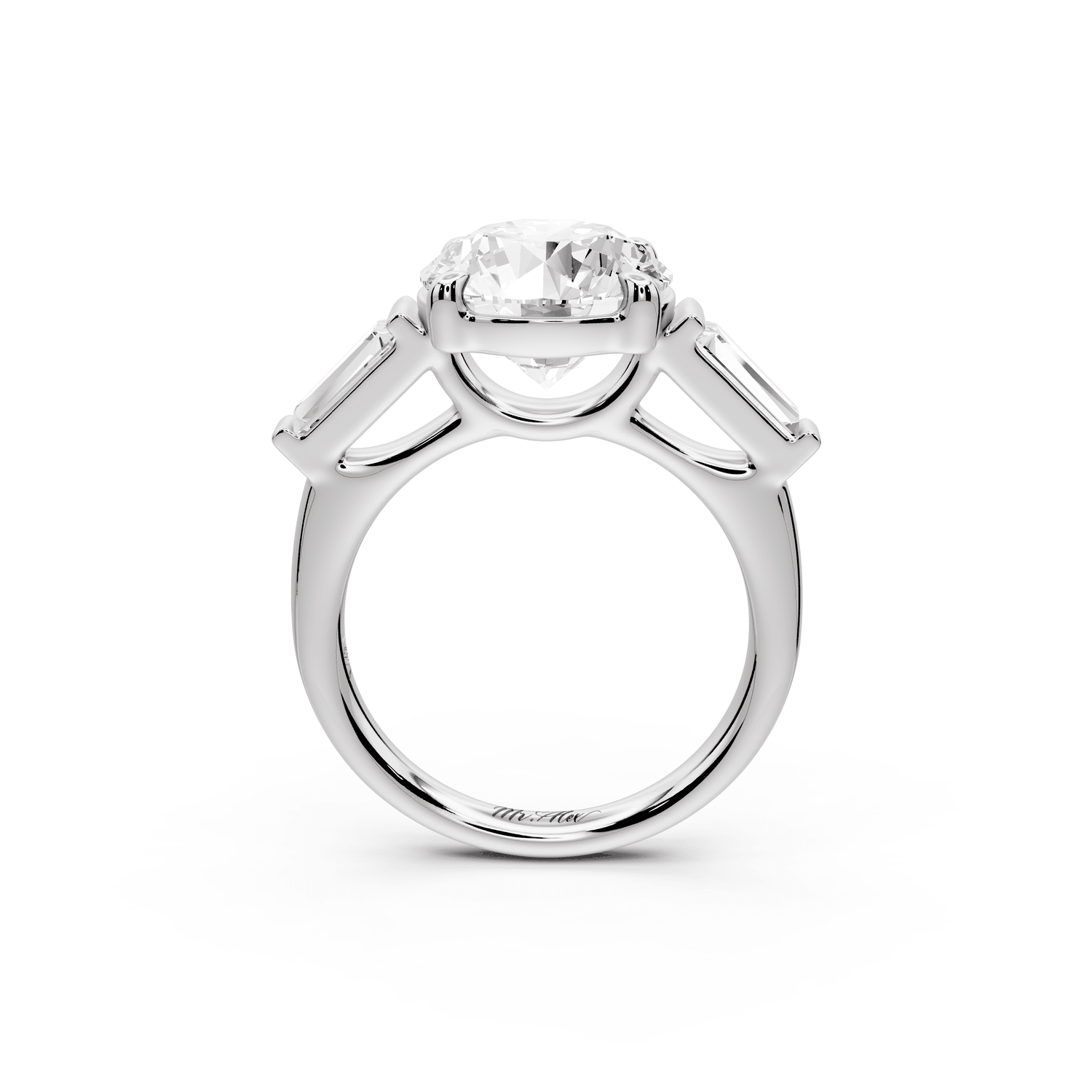 Naomi - 4ct 14k white gold round diamond with Tapered Baguettes side stones Engagement Ring - Mr. Alex Jewelry