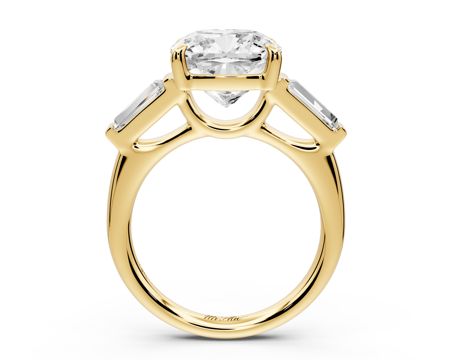 Naomi - 4ct 14k yellow gold cushion diamond with Tapered Baguettes side stones Engagement Ring - Mr. Alex Jewelry