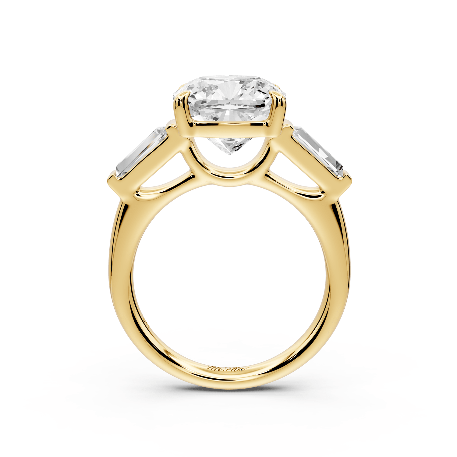 Naomi - 4ct 14k yellow gold cushion diamond with Tapered Baguettes side stones Engagement Ring - Mr. Alex Jewelry
