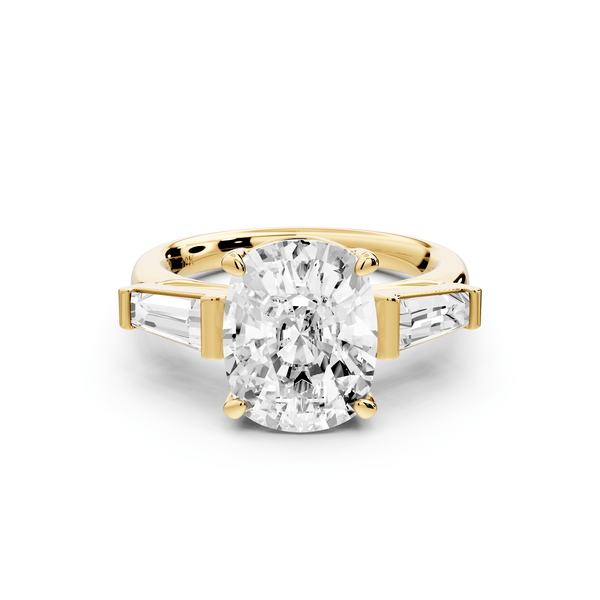 Naomi - 4ct 14k yellow gold ecushion diamond with Tapered Baguettes side stones Engagement Ring - Mr. Alex Jewelry