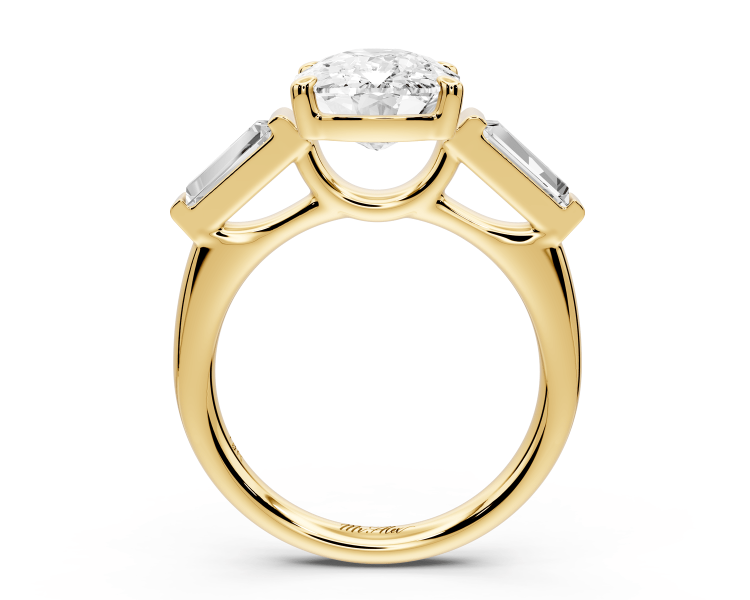 Naomi - 4ct 14k yellow gold ecushion diamond with Tapered Baguettes side stones Engagement Ring - Mr. Alex Jewelry