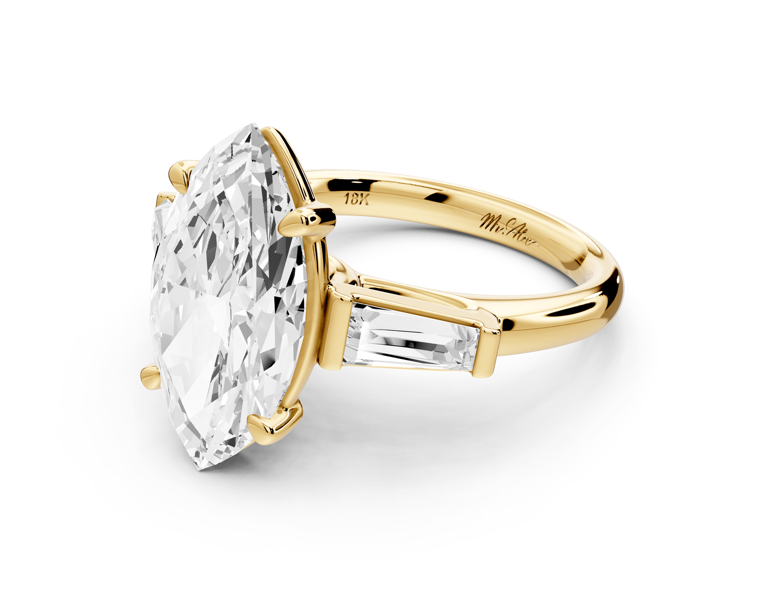 Naomi - 4ct 14k yellow gold marquise diamond with Tapered Baguettes side stones Engagement Ring - Mr. Alex Jewelry