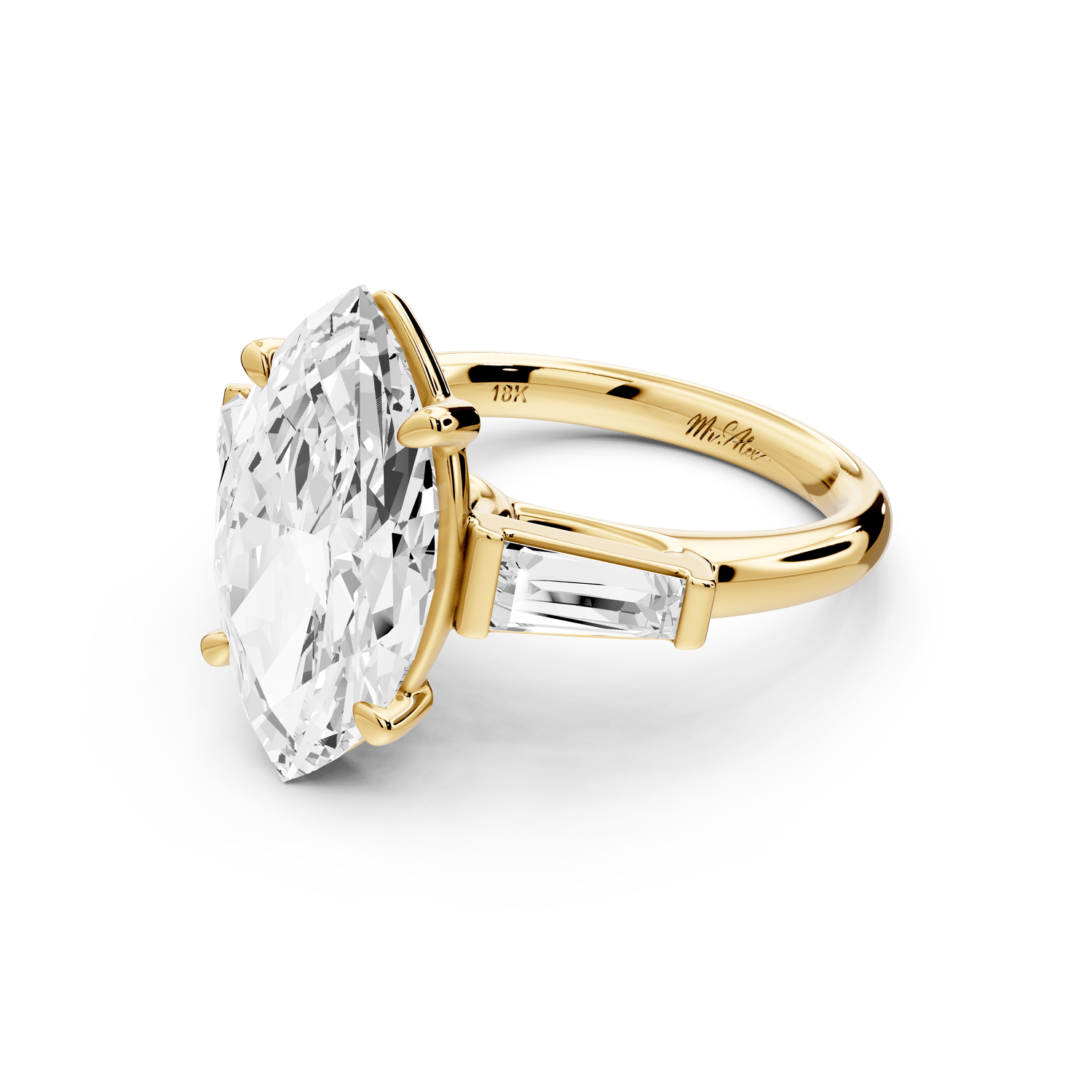 Naomi - 4ct 14k yellow gold marquise diamond with Tapered Baguettes side stones Engagement Ring - Mr. Alex Jewelry