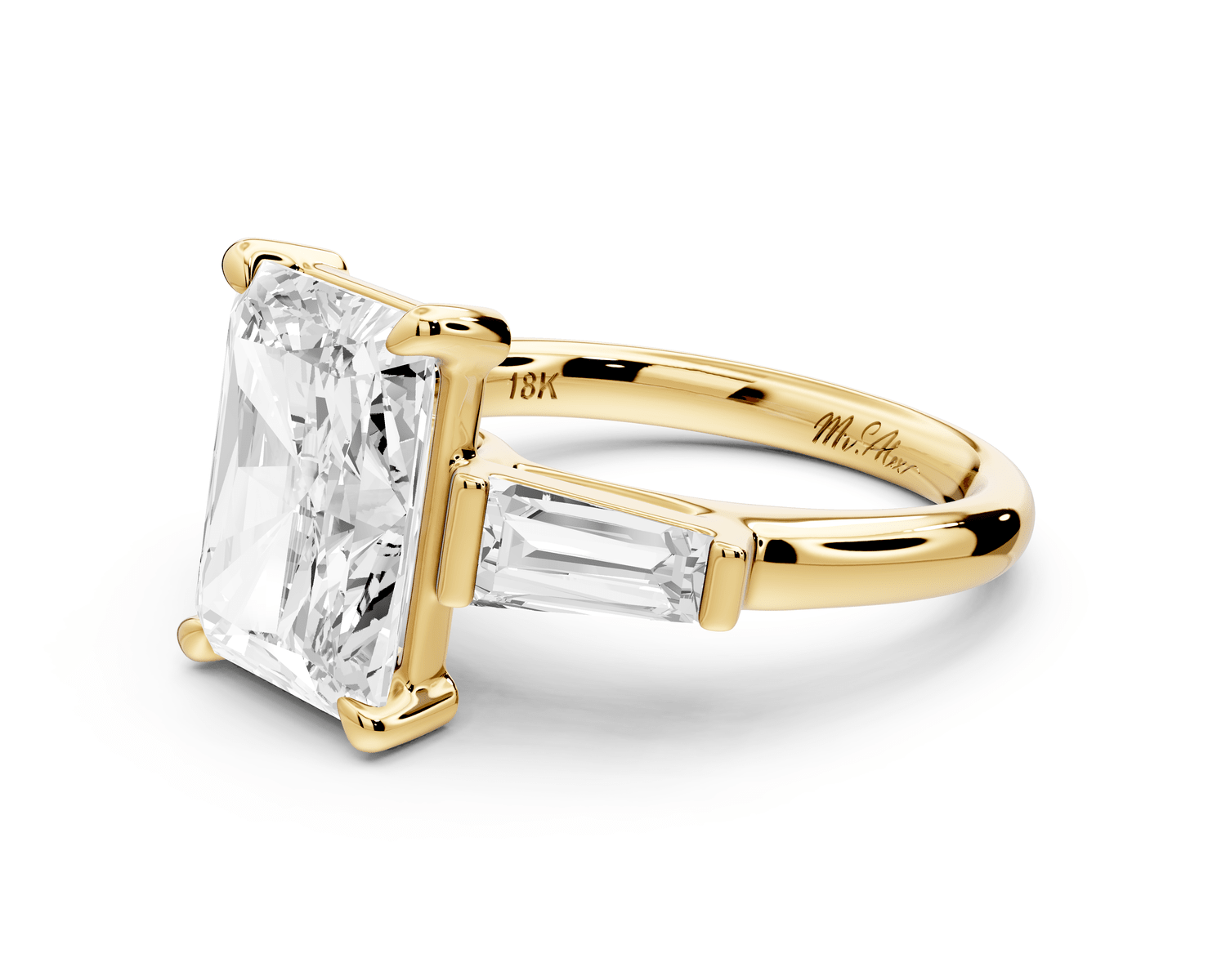 Naomi - 4ct 14k yellow gold radiant diamond with Tapered Baguettes side stones Engagement Ring - Mr. Alex Jewelry