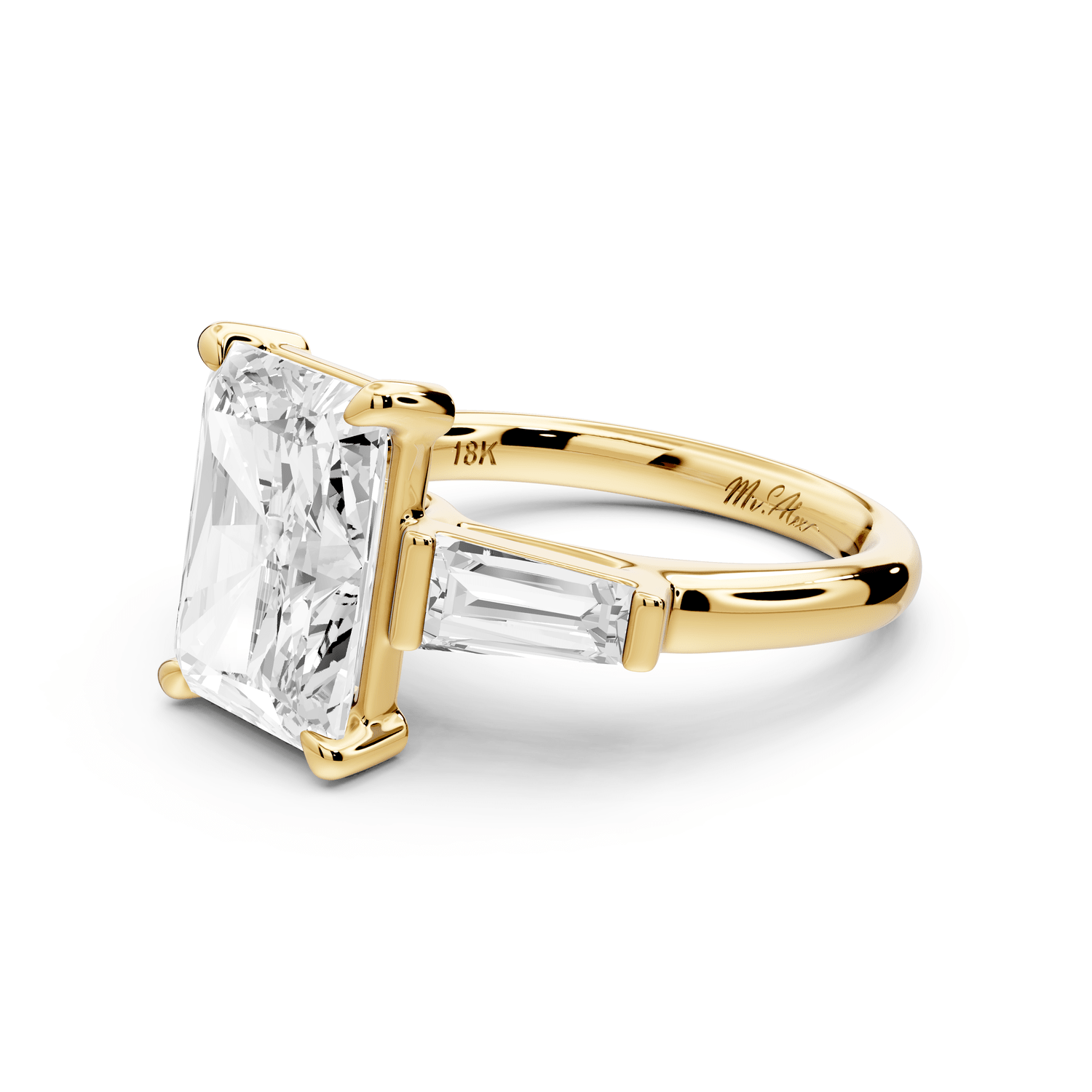 Naomi - 4ct 14k yellow gold radiant diamond with Tapered Baguettes side stones Engagement Ring - Mr. Alex Jewelry
