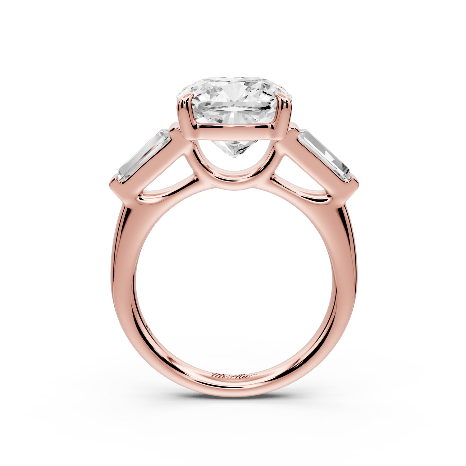 Naomi - 4ct 18k rose gold cushion diamond with Tapered Baguettes side stones Engagement Ring - Mr. Alex Jewelry
