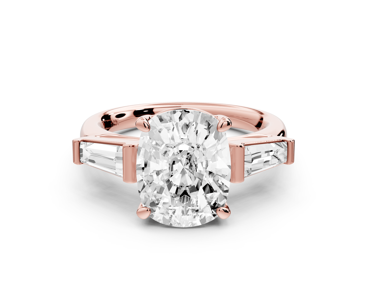 Naomi - 4ct 18k rose gold ecushion diamond with Tapered Baguettes side stones Engagement Ring - Mr. Alex Jewelry