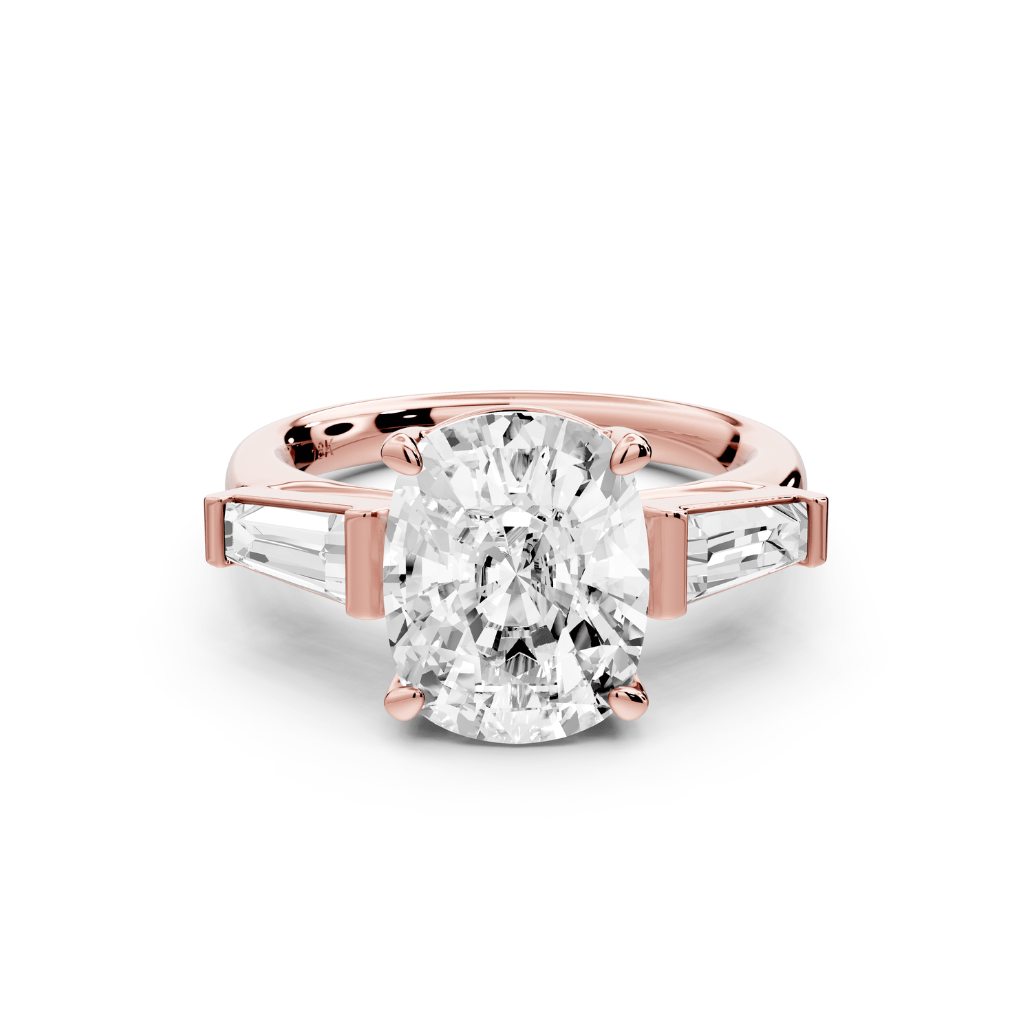 Naomi - 4ct 18k rose gold ecushion diamond with Tapered Baguettes side stones Engagement Ring - Mr. Alex Jewelry