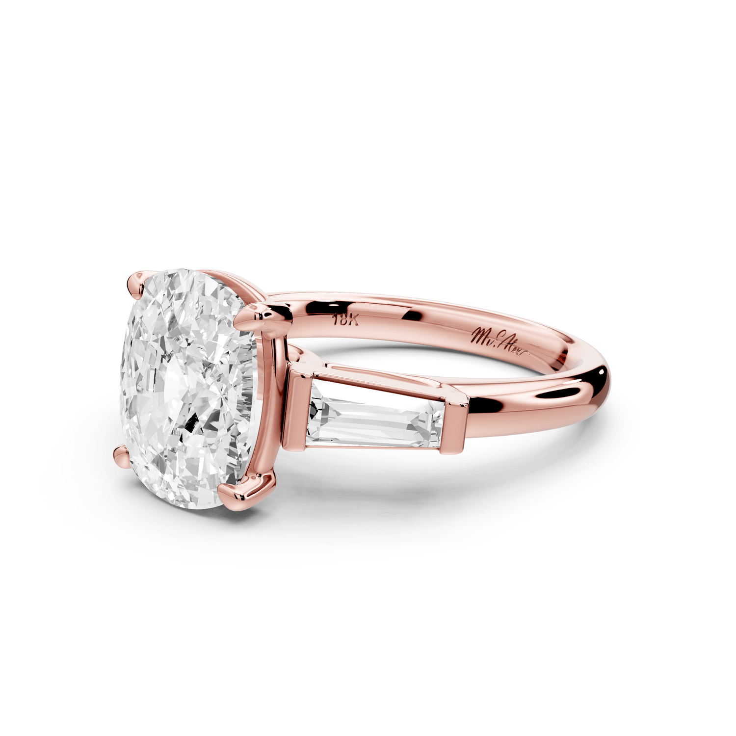 Naomi - 4ct 18k rose gold ecushion diamond with Tapered Baguettes side stones Engagement Ring - Mr. Alex Jewelry