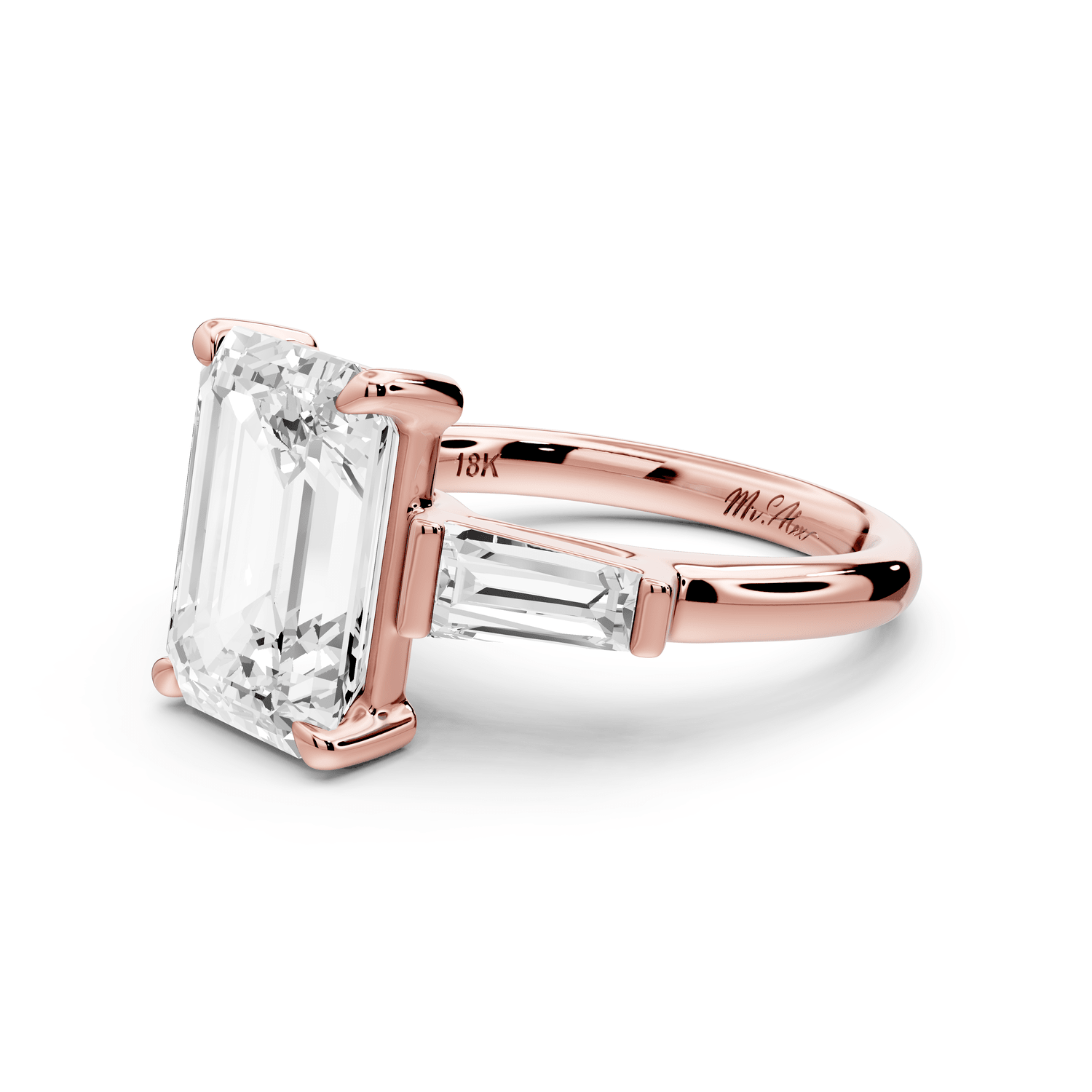 Naomi - 4ct 18k rose gold emerald diamond with Tapered Baguettes side stones Engagement Ring - Mr. Alex Jewelry