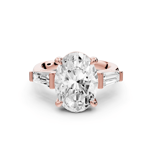 Naomi - 4ct 18k rose gold oval diamond with Tapered Baguettes side stones Engagement Ring - Mr. Alex Jewelry