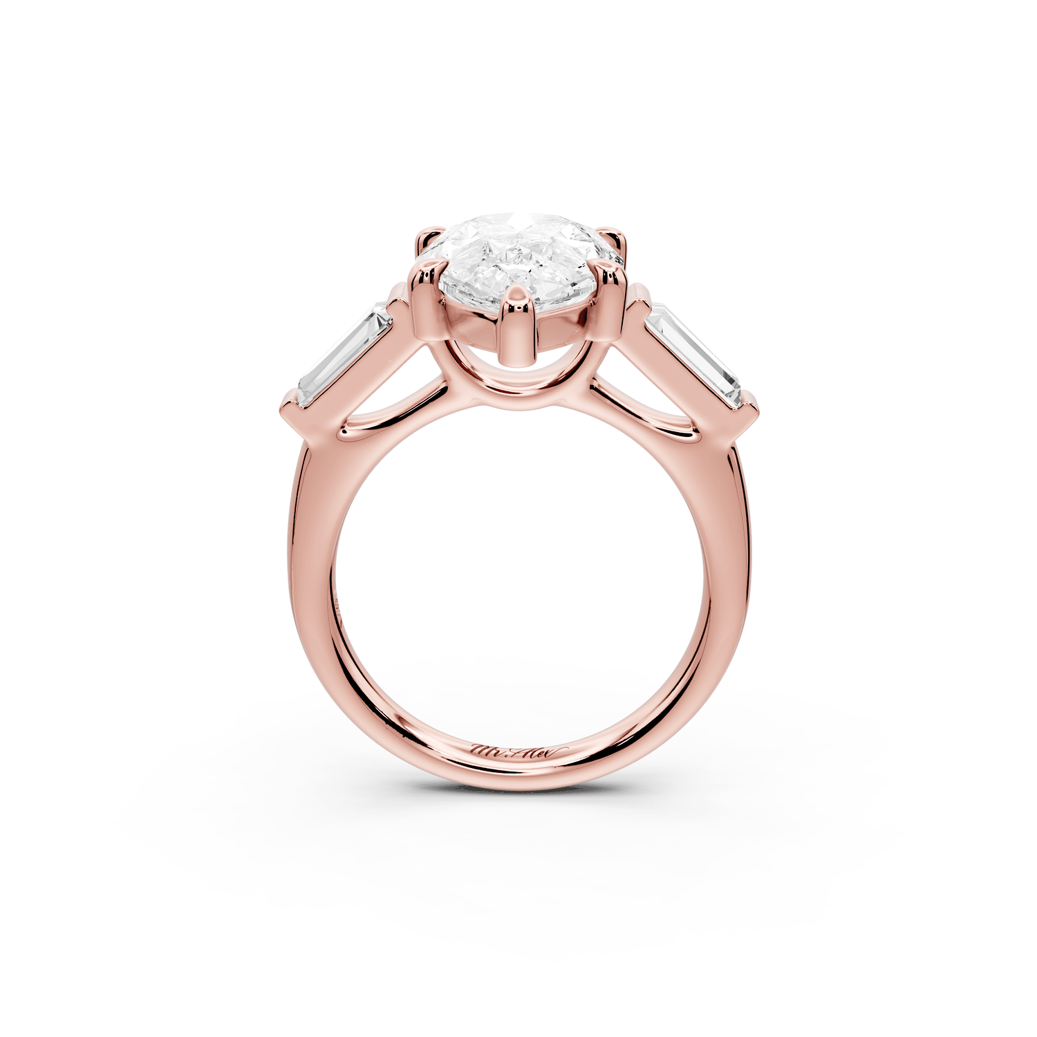 Naomi - 4ct 18k rose gold pear diamond with Tapered Baguettes side stones Engagement Ring - Mr. Alex Jewelry