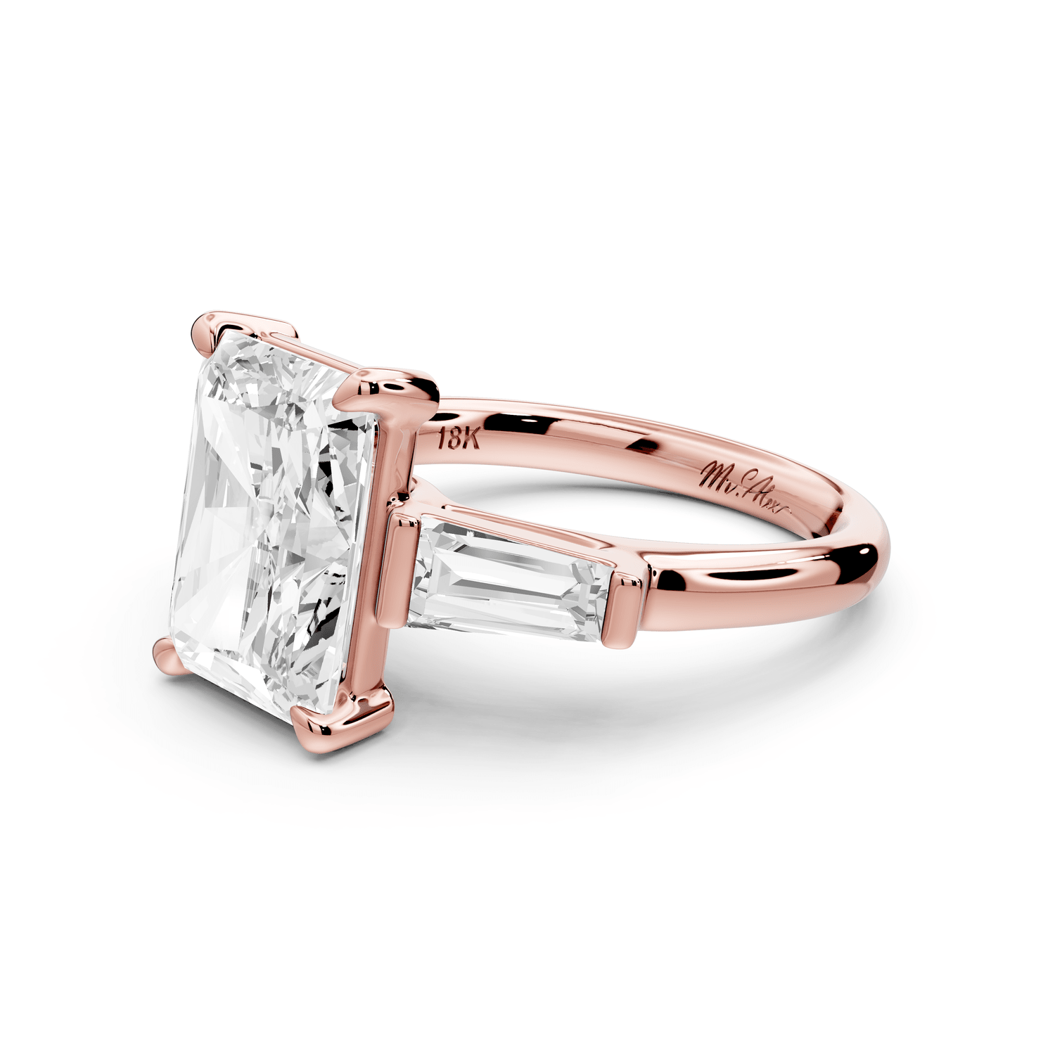 Naomi - 4ct 18k rose gold radiant diamond with Tapered Baguettes side stones Engagement Ring - Mr. Alex Jewelry
