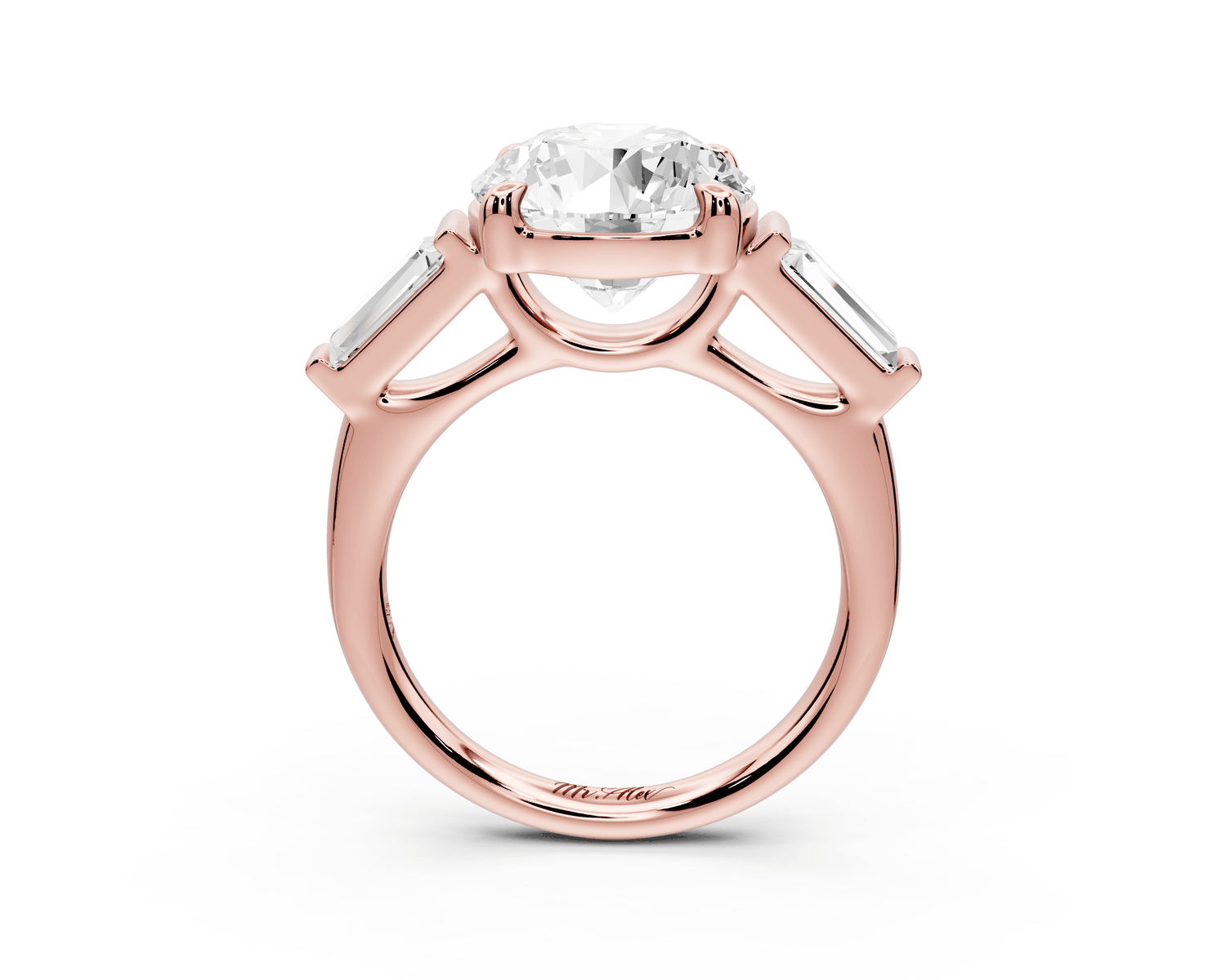 Naomi - 4ct 18k rose gold round diamond with Tapered Baguettes side stones Engagement Ring - Mr. Alex Jewelry