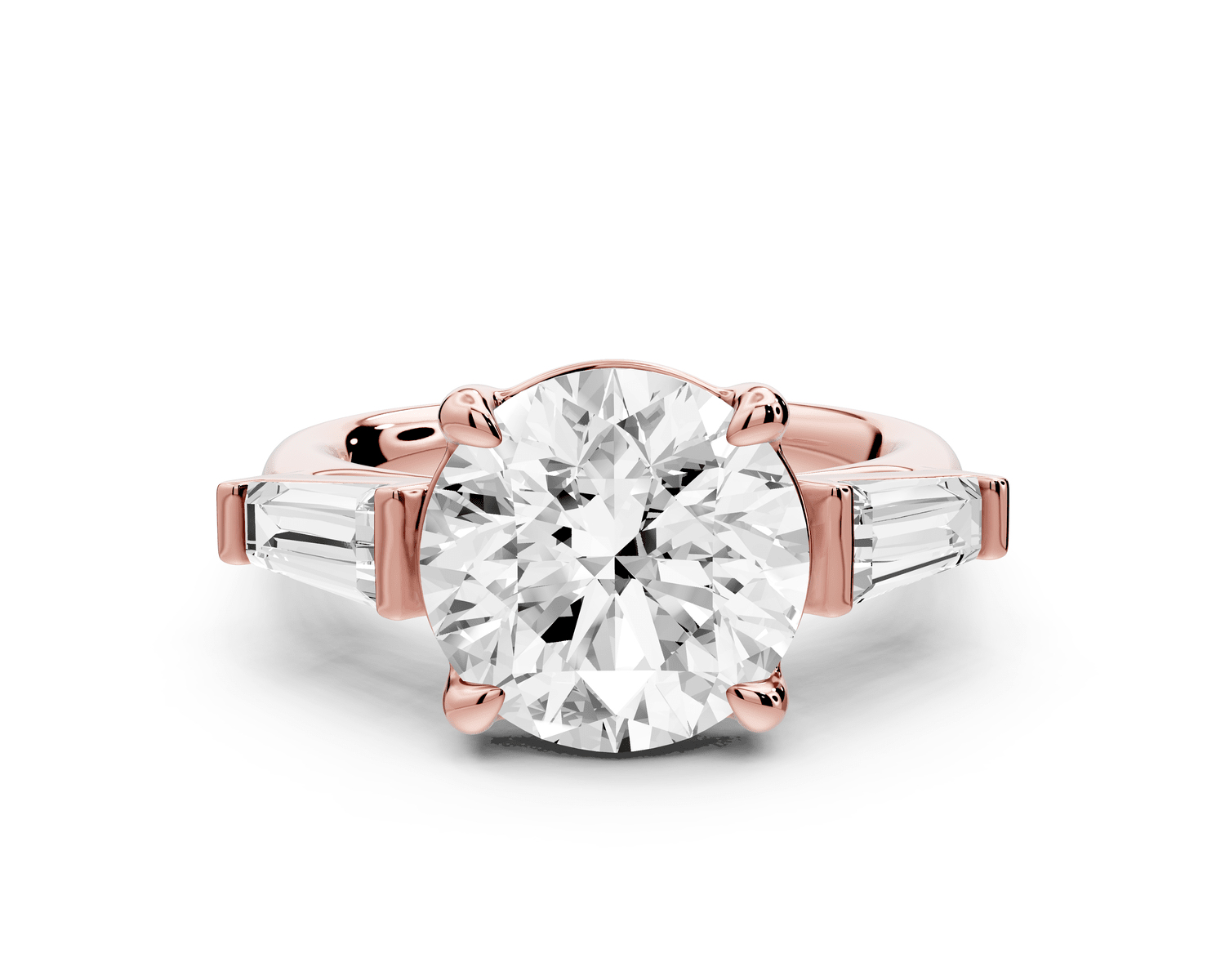 Naomi - 4ct 18k rose gold round diamond with Tapered Baguettes side stones Engagement Ring - Mr. Alex Jewelry