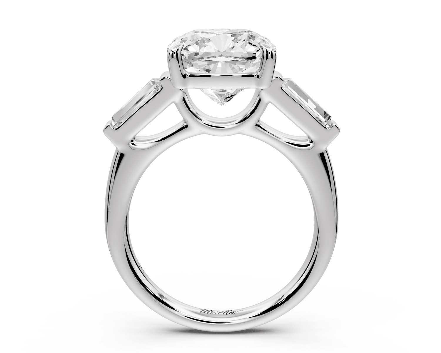 Naomi - 4ct 18k white gold cushion diamond with Tapered Baguettes side stones Engagement Ring - Mr. Alex Jewelry