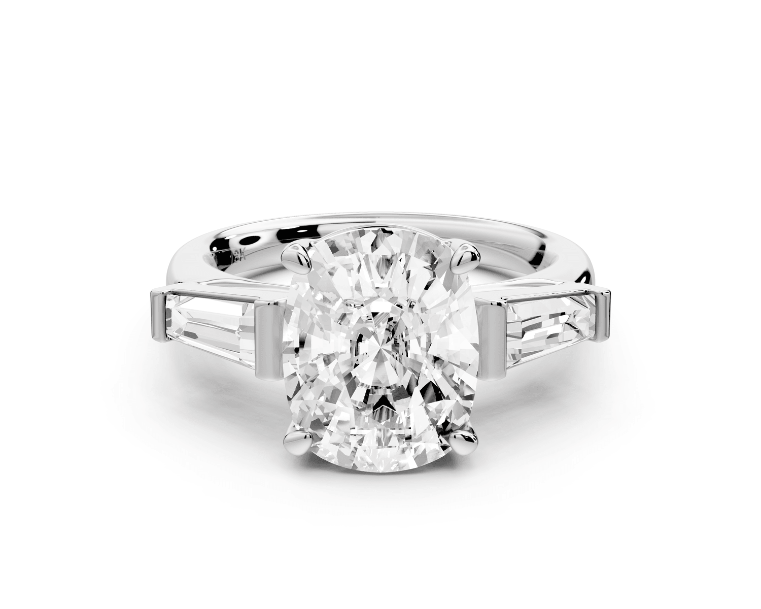 Naomi - 4ct 18k white gold ecushion diamond with Tapered Baguettes side stones Engagement Ring - Mr. Alex Jewelry