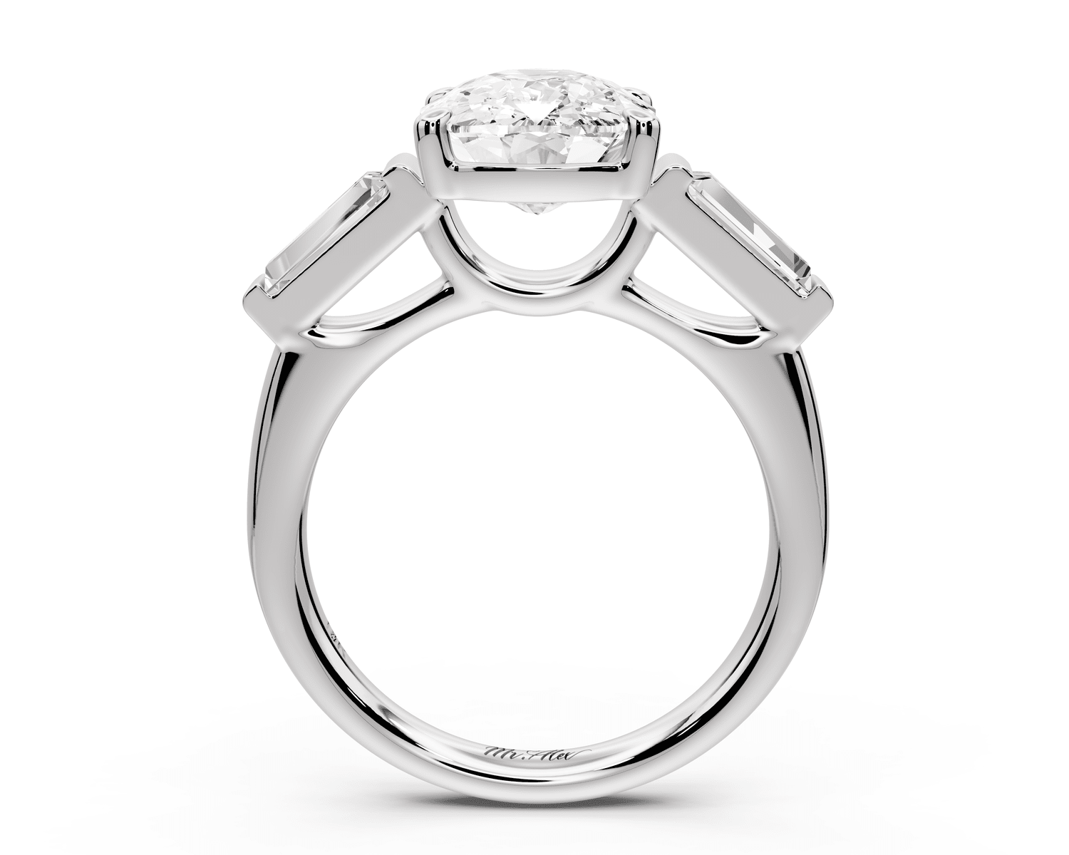 Naomi - 4ct 18k white gold ecushion diamond with Tapered Baguettes side stones Engagement Ring - Mr. Alex Jewelry