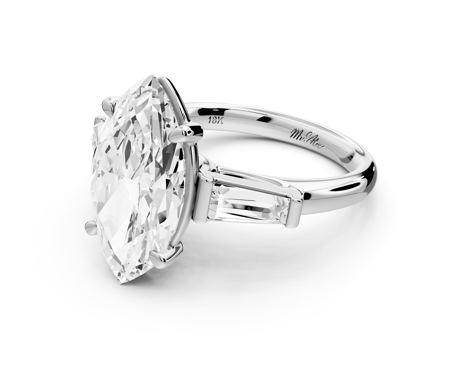 Naomi - 4ct 18k white gold marquise diamond with Tapered Baguettes side stones Engagement Ring - Mr. Alex Jewelry