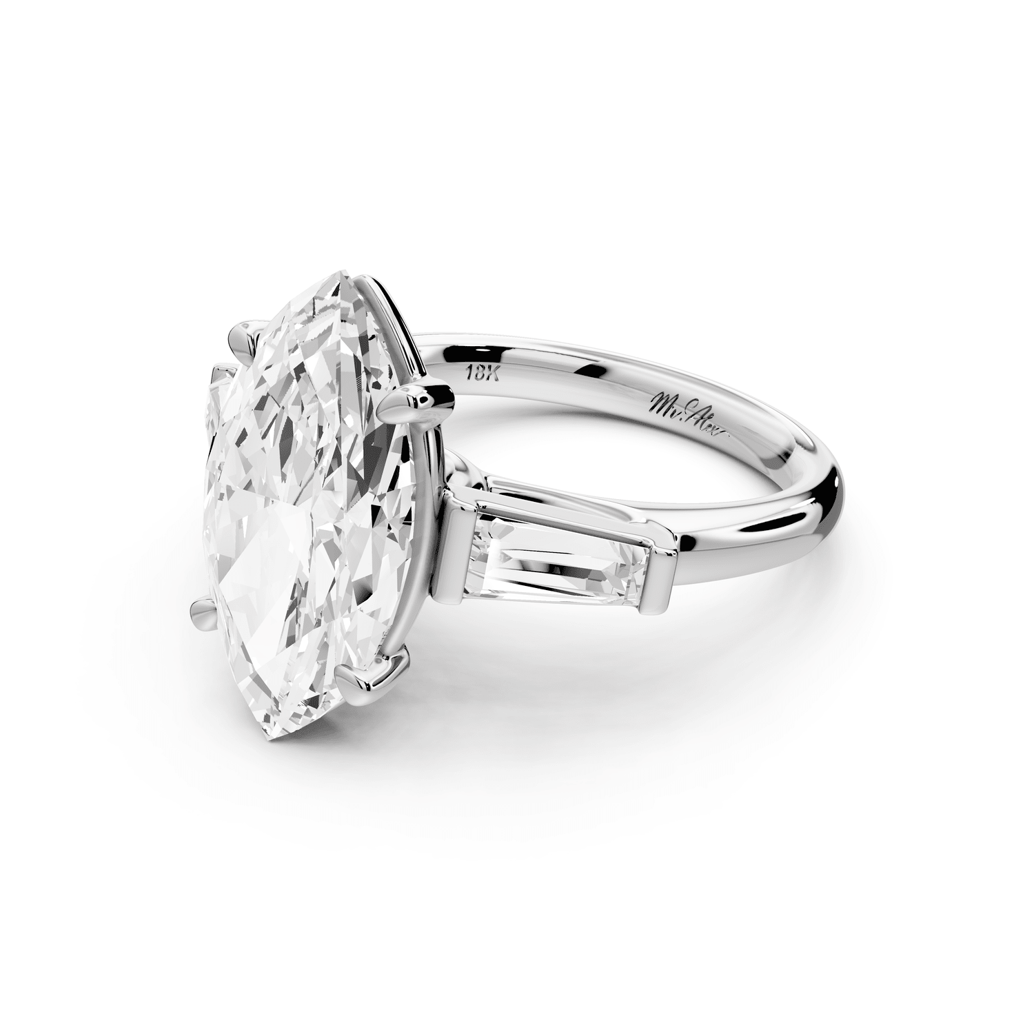 Naomi - 4ct 18k white gold marquise diamond with Tapered Baguettes side stones Engagement Ring - Mr. Alex Jewelry