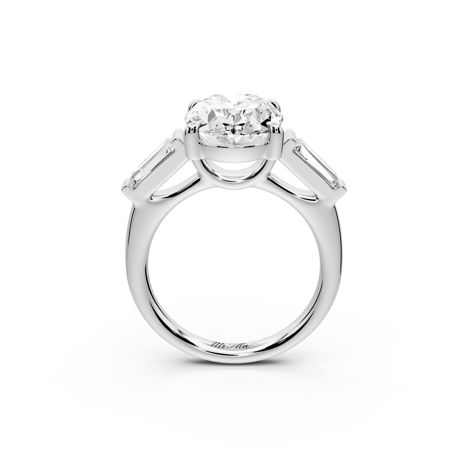Naomi - 4ct 18k white gold oval diamond with Tapered Baguettes side stones Engagement Ring - Mr. Alex Jewelry