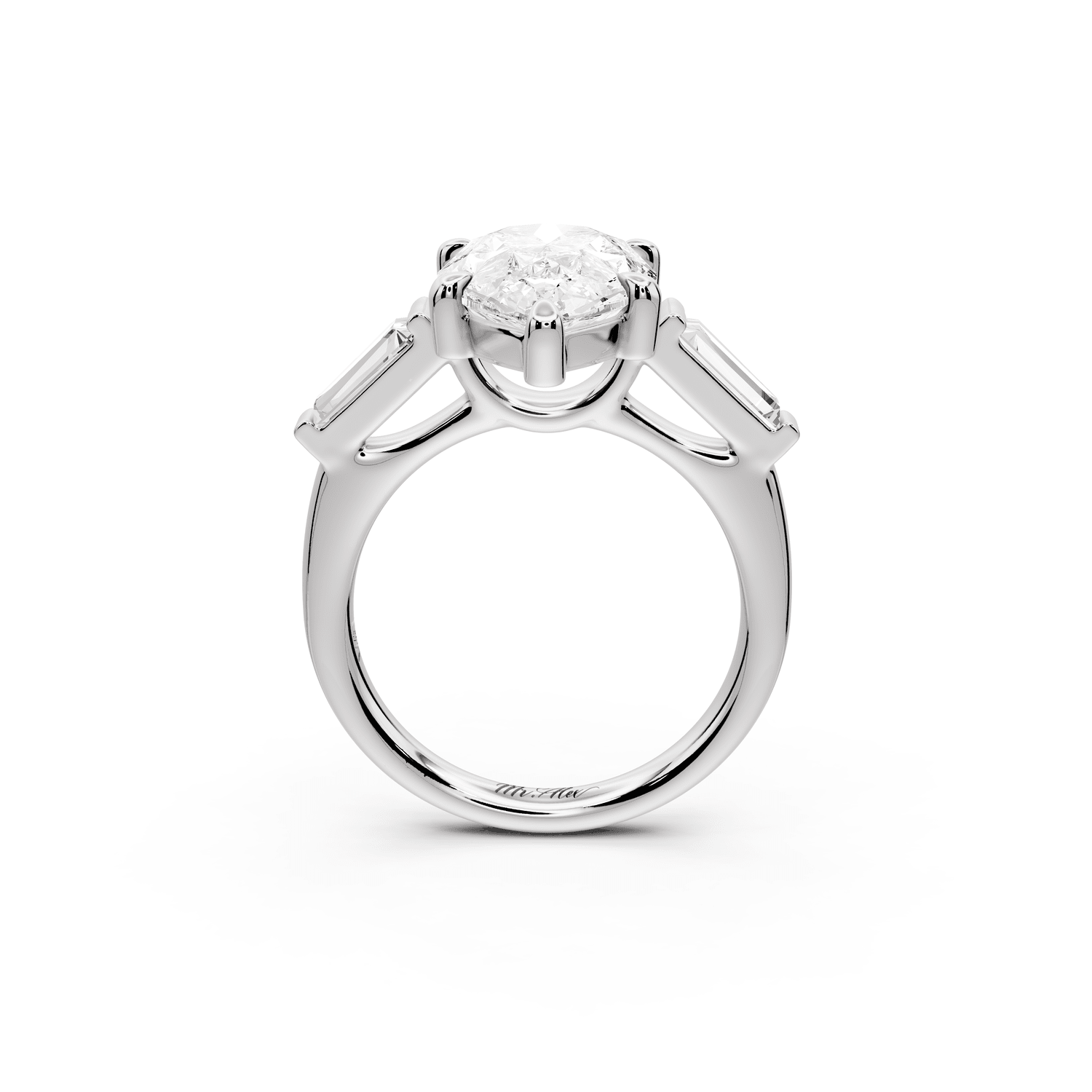 Naomi - 4ct 18k white gold pear diamond with Tapered Baguettes side stones Engagement Ring - Mr. Alex Jewelry