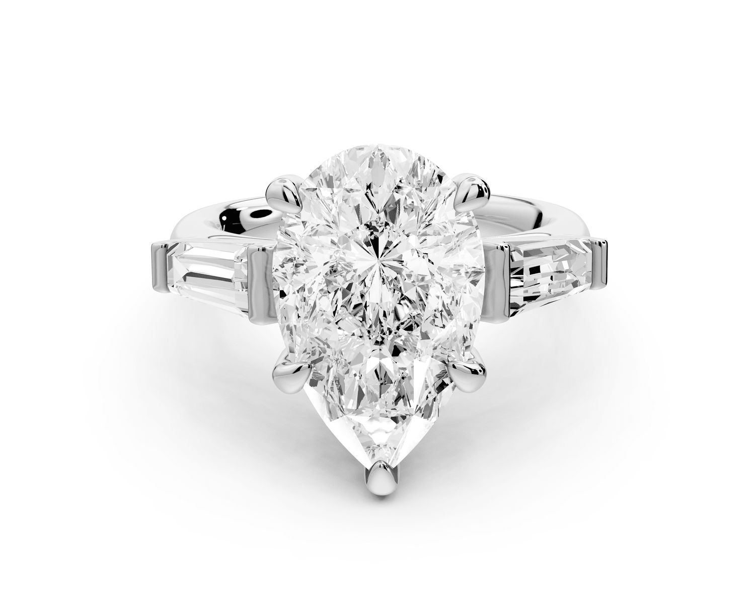 Naomi - 4ct 18k white gold pear diamond with Tapered Baguettes side stones Engagement Ring - Mr. Alex Jewelry