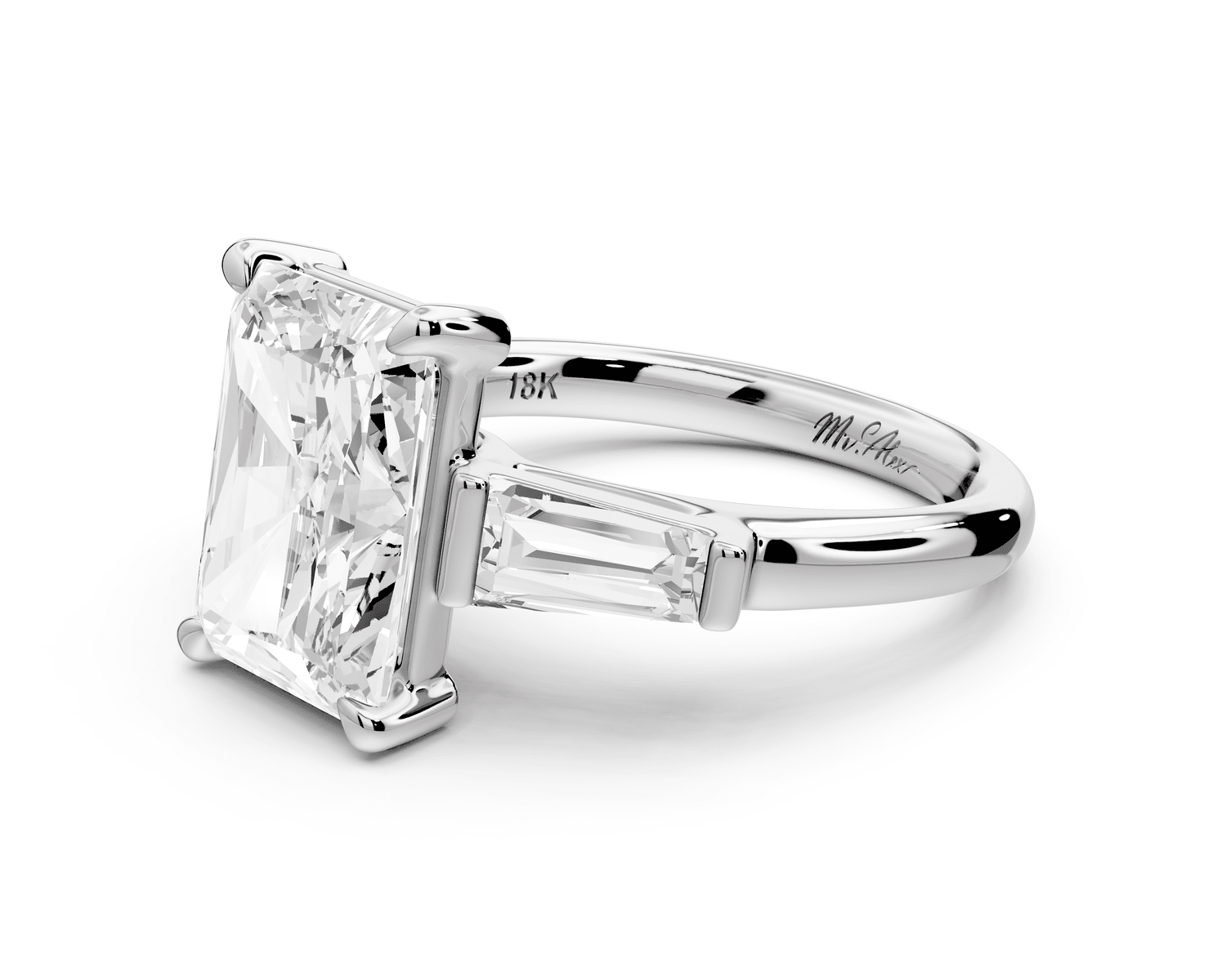 Naomi - 4ct 18k white gold radiant diamond with Tapered Baguettes side stones Engagement Ring - Mr. Alex Jewelry