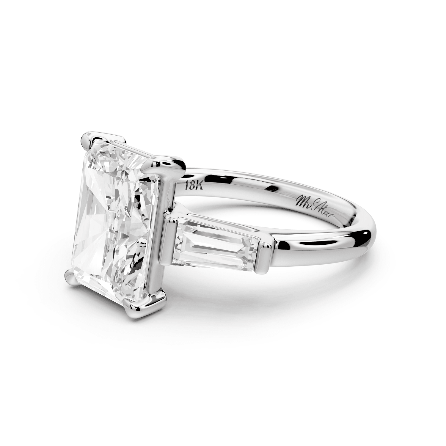 Naomi - 4ct 18k white gold radiant diamond with Tapered Baguettes side stones Engagement Ring - Mr. Alex Jewelry