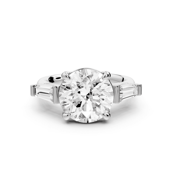 Naomi - 4ct 18k white gold round diamond with Tapered Baguettes side stones Engagement Ring - Mr. Alex Jewelry