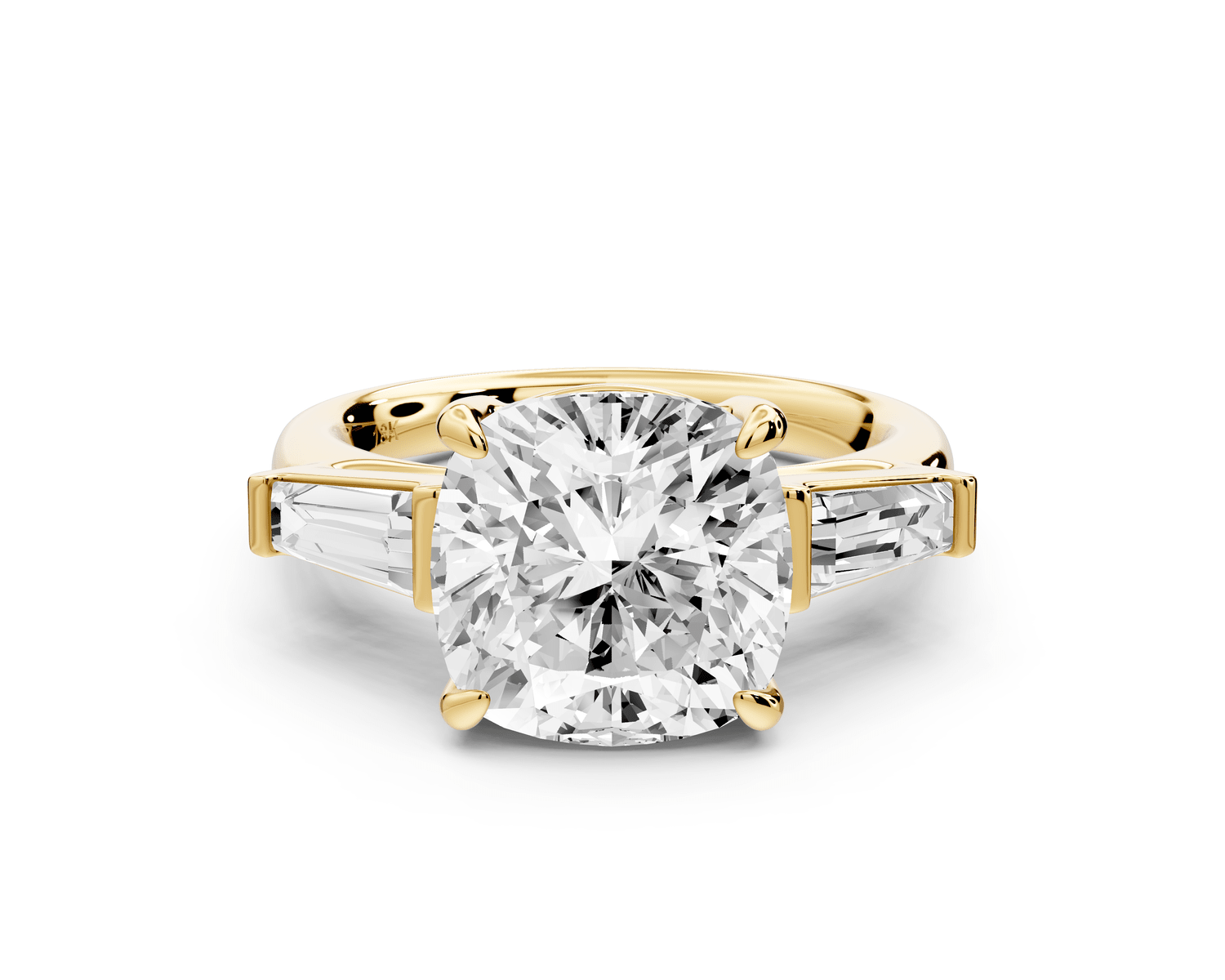 Naomi - 4ct 18k yellow gold cushion diamond with Tapered Baguettes side stones Engagement Ring - Mr. Alex Jewelry