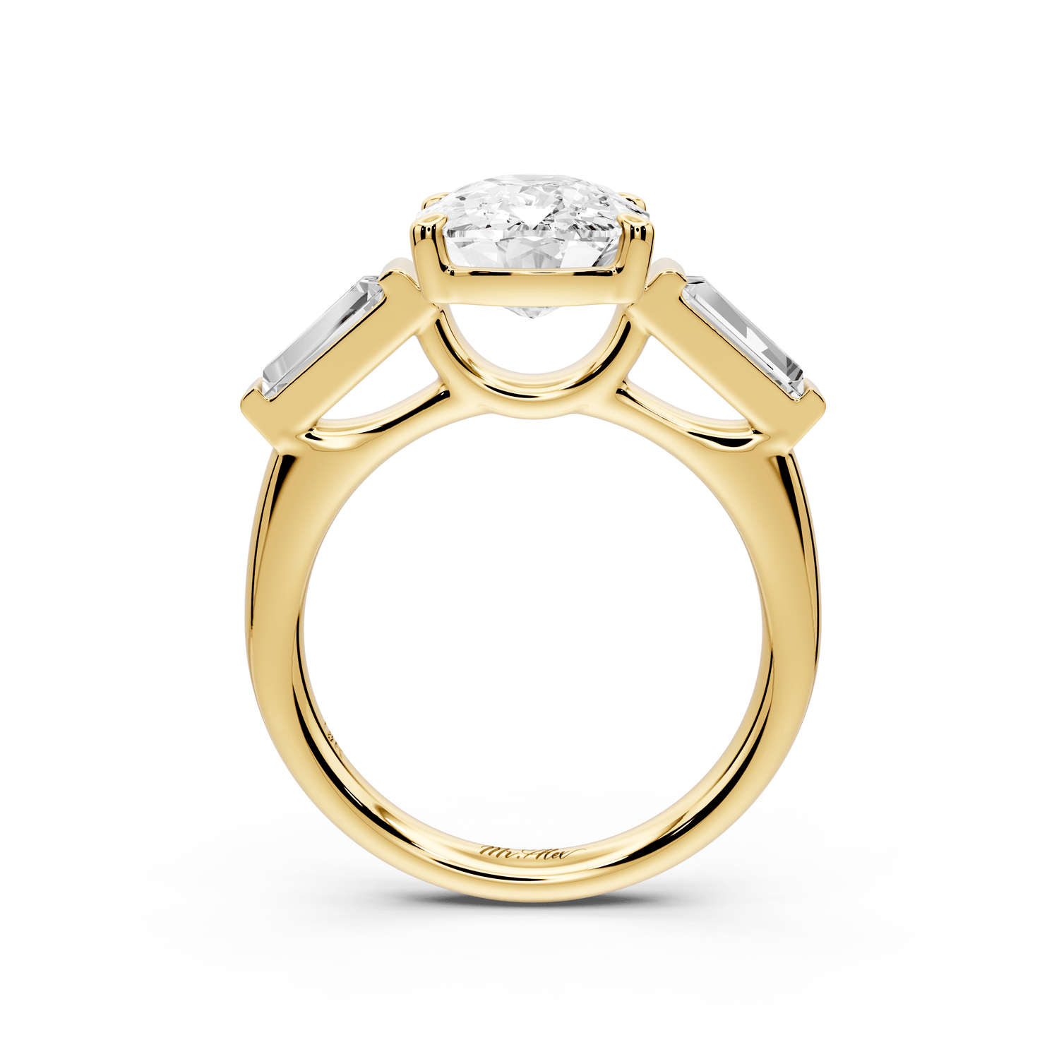 Naomi - 4ct 18k yellow gold ecushion diamond with Tapered Baguettes side stones Engagement Ring - Mr. Alex Jewelry