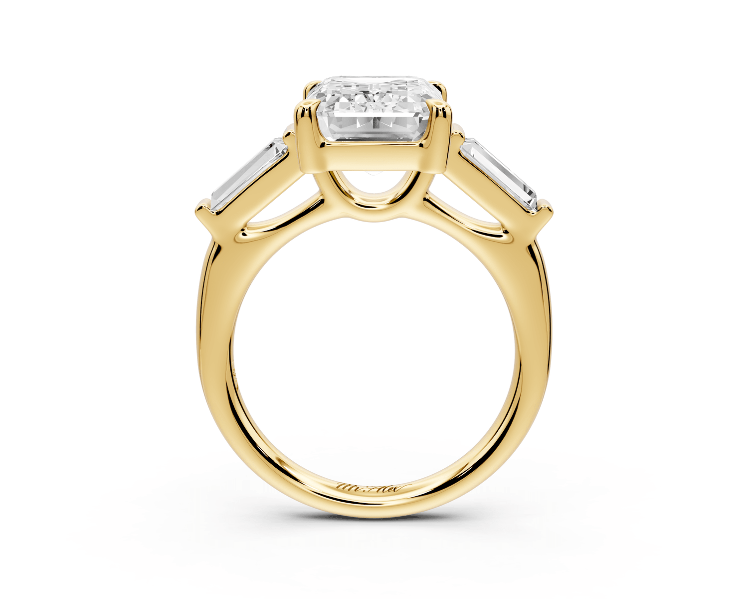 Naomi - 4ct 18k yellow gold emerald diamond with Tapered Baguettes side stones Engagement Ring - Mr. Alex Jewelry