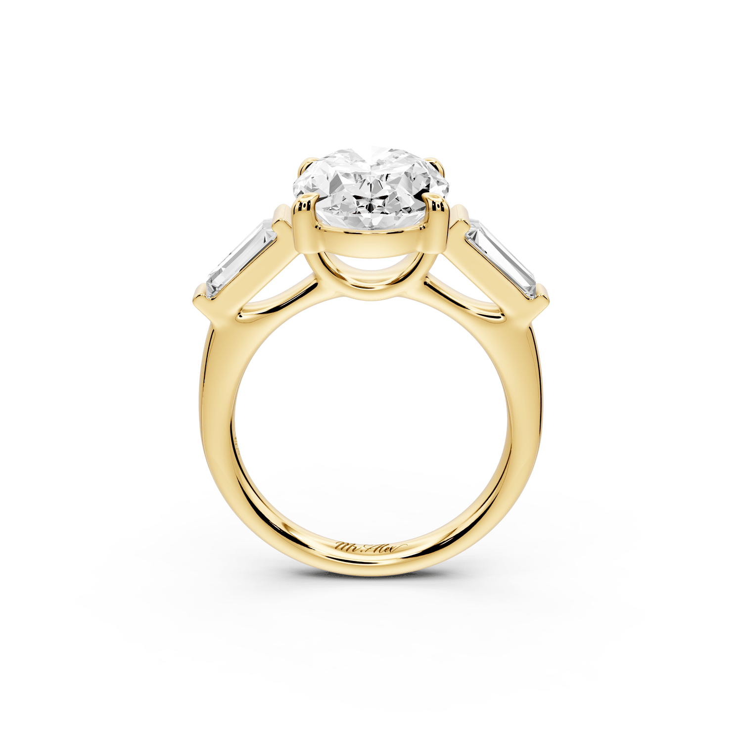 Naomi - 4ct 18k yellow gold oval diamond with Tapered Baguettes side stones Engagement Ring - Mr. Alex Jewelry