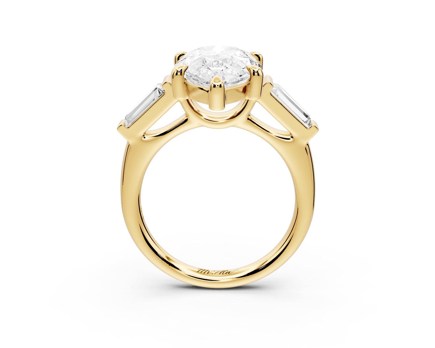 Naomi - 4ct 18k yellow gold pear diamond with Tapered Baguettes side stones Engagement Ring - Mr. Alex Jewelry